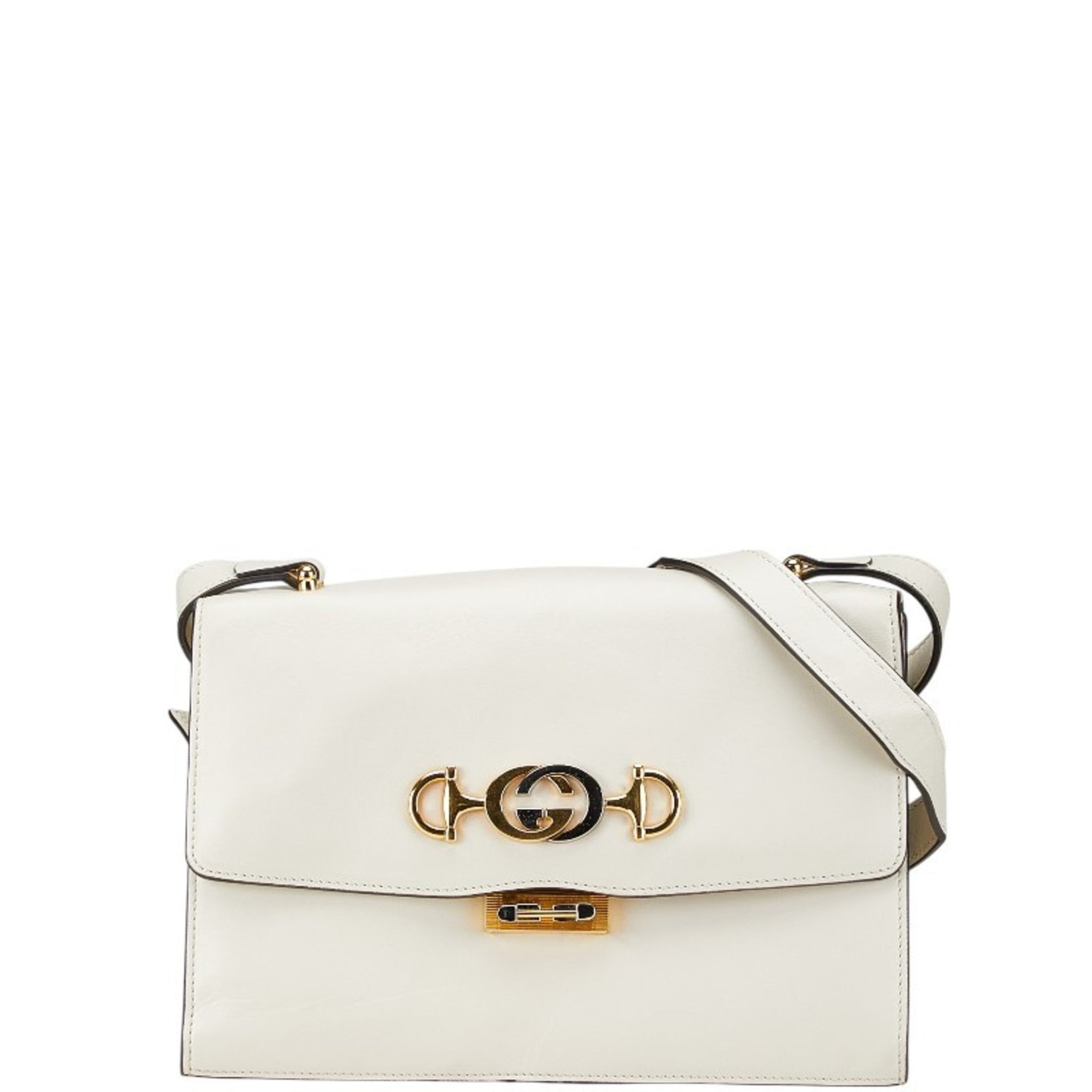 Gucci Zumi Shoulder Bag White Gold Silver Leather