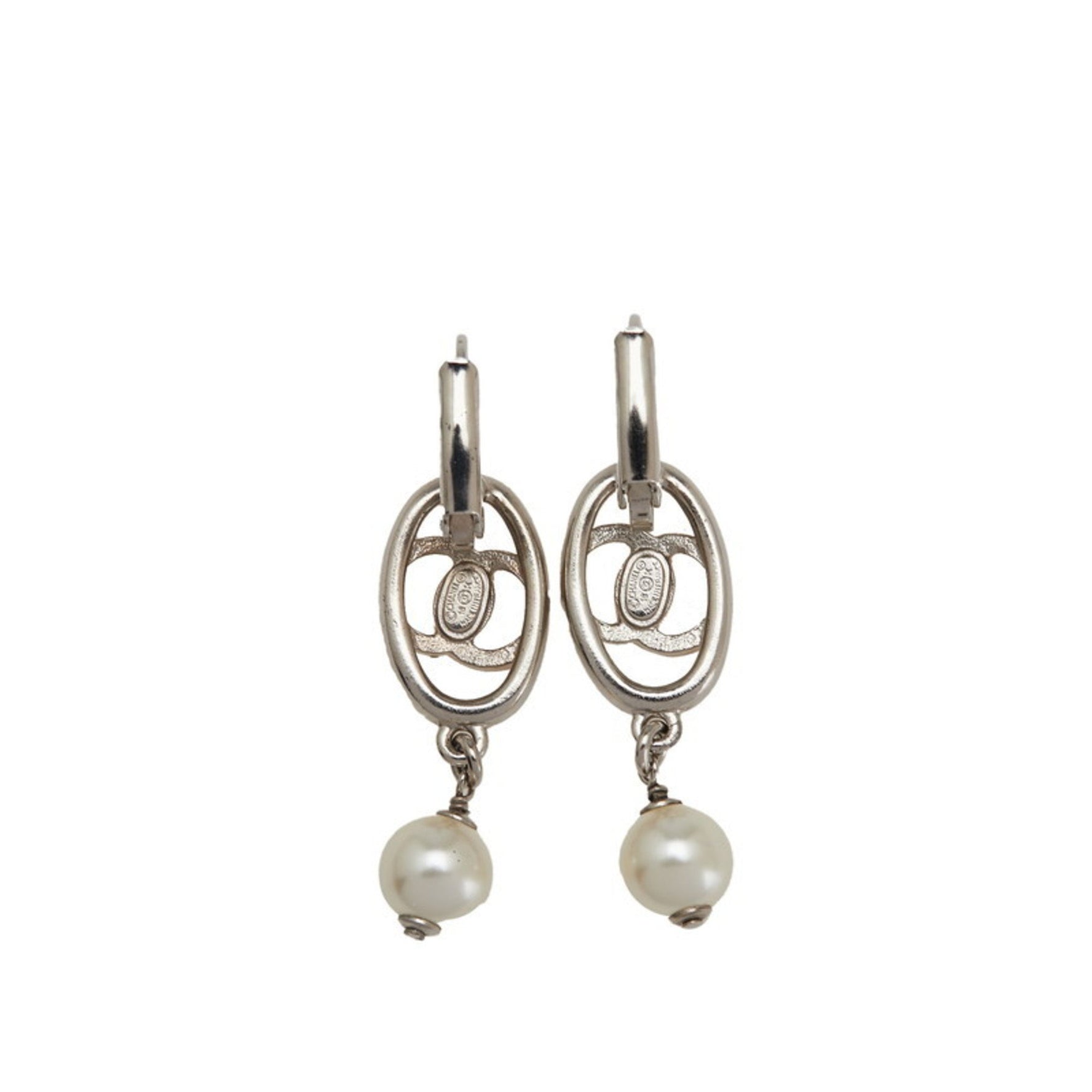 Chanel Coco Mark Earrings, Metal, Rhinestones, Faux Pearls