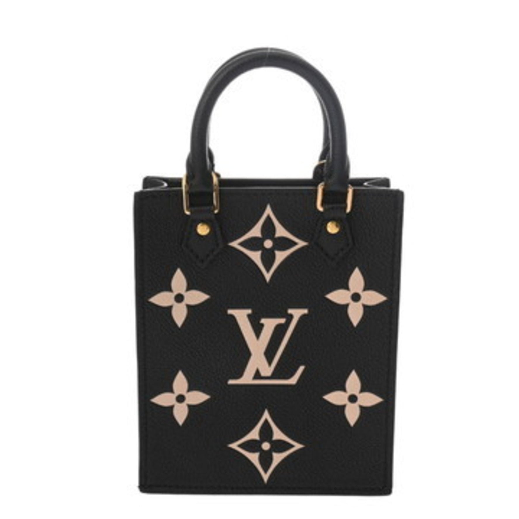 LOUIS VUITTON Monogram Empreinte Petite Sac Plat Leather Handbag, Noir/Beige