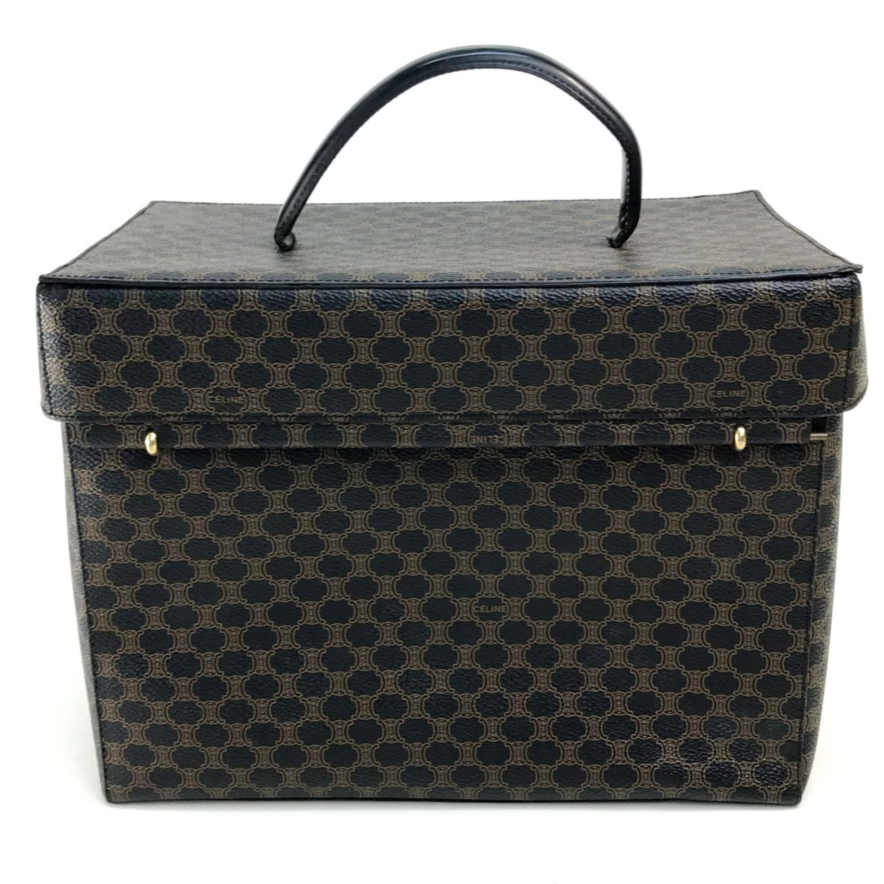 CELINE Logo Carriage Hardware Bag Hand Bag Makeup box Vanity bag Dark