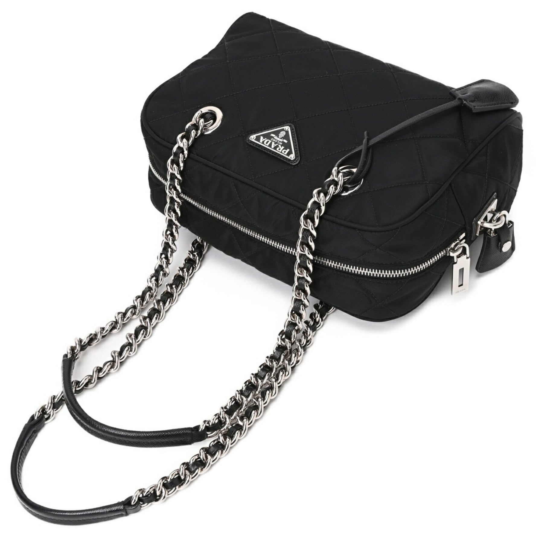 PRADA Quilted Chain Shoulder Boston Bag 1BB072 Nylon Nero (Black) S-157286
