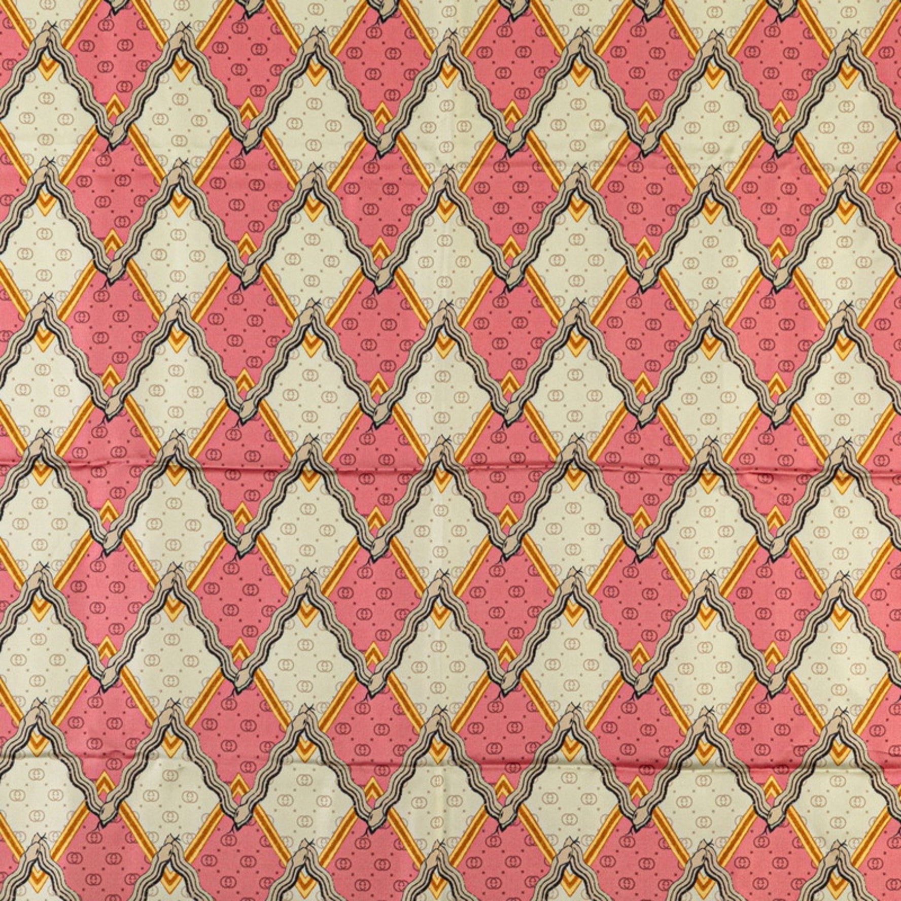 Gucci GG Snake Geometric Scarf Muffler Pink Gold Multicolor Silk