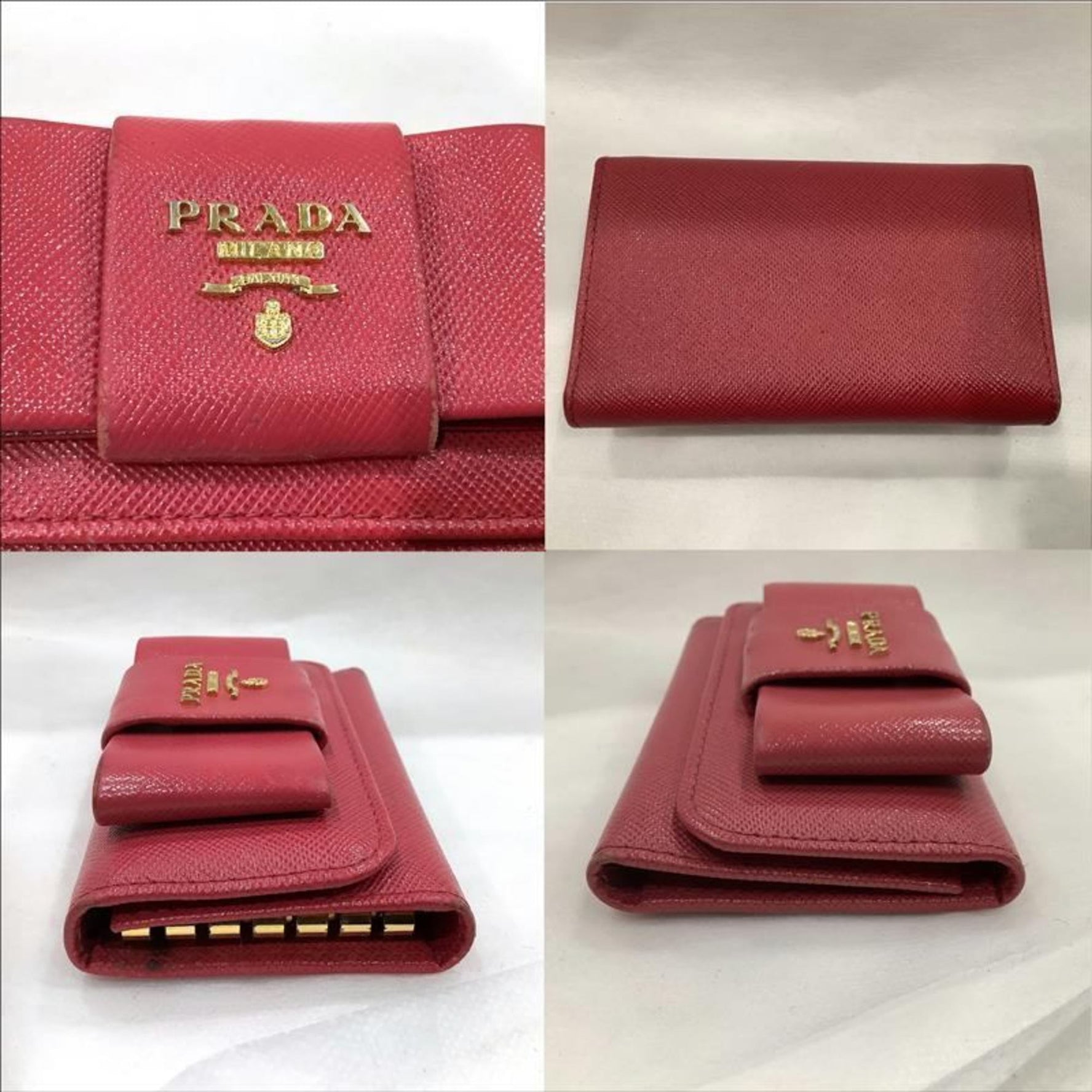 PRADA key case Pink Saffiano leather No card