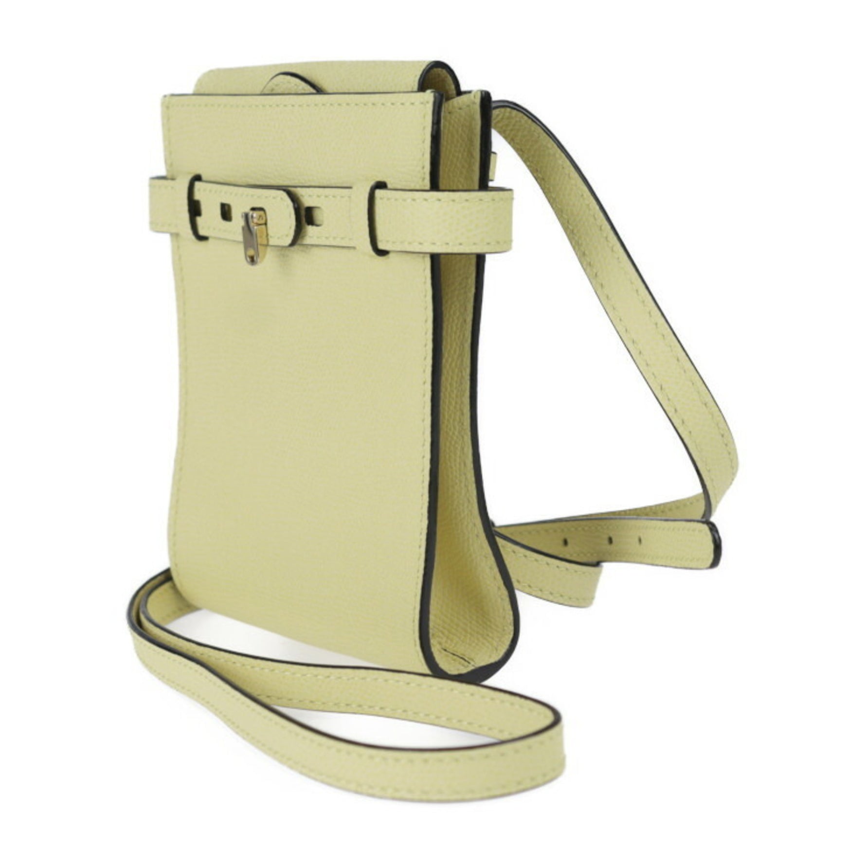 Valextra Slim B Truckolina Shoulder Bag V5U61 028 Calf Leather Light Yellow Gold Metal Fittings Pochette Crossbody