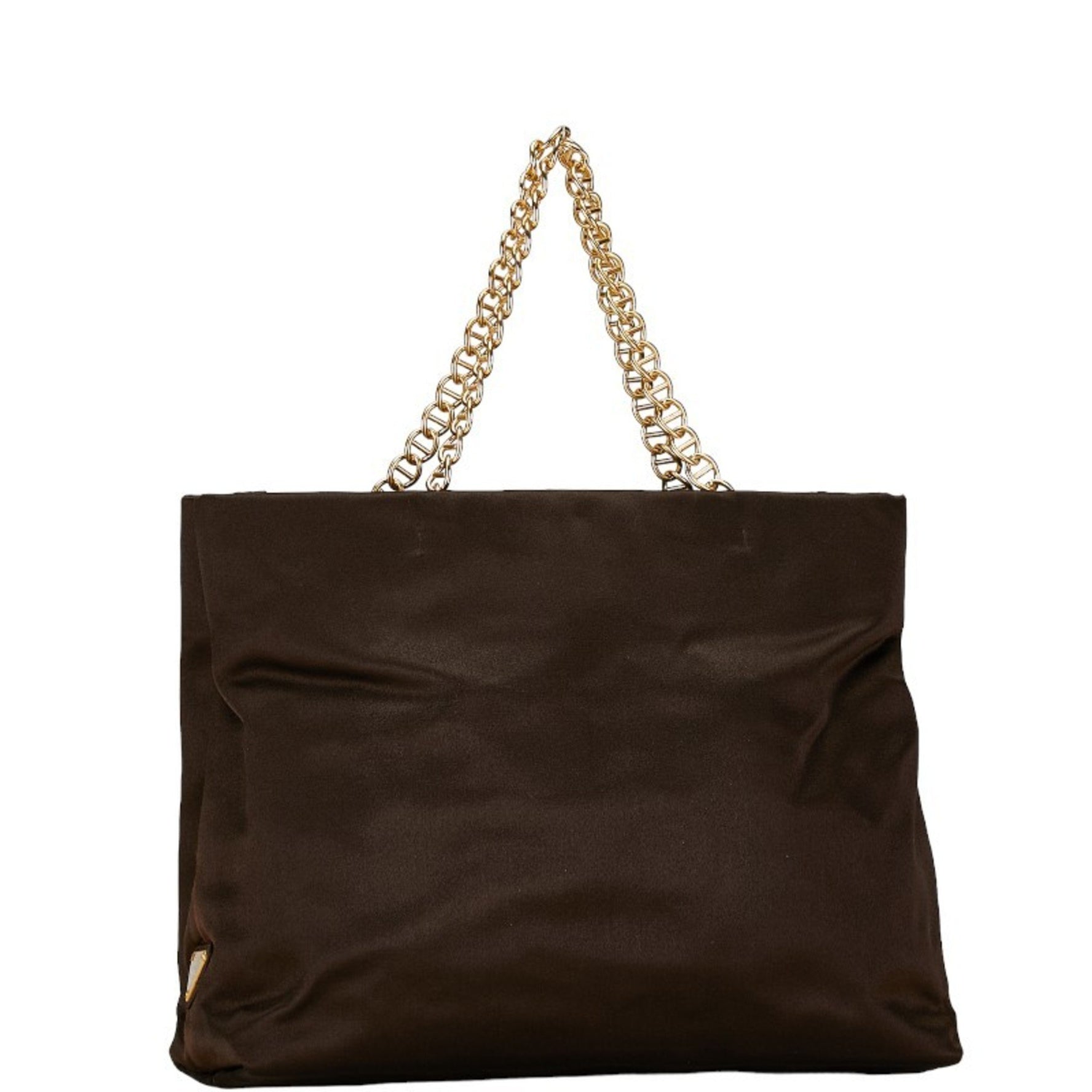 Prada Triangle Plate Chain Shoulder Bag Tote Satin