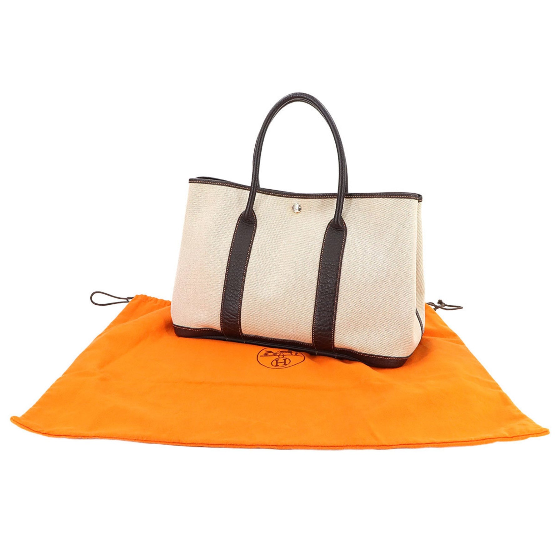 Hermes Hermès Garden Party PM Tote Bag, Toile H Leather, Natural Maroon, Stamp