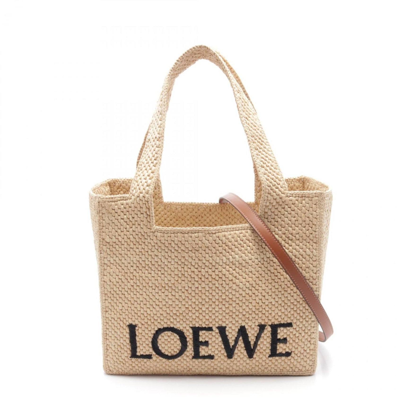 LOEWE Font Tote Bag Leather Raffia Beige Brown