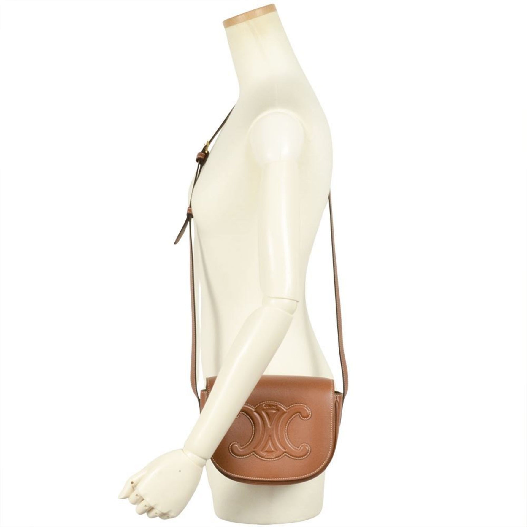 CELINE Folco Cuir Triomphe Shoulder Bag Calfskin Tan