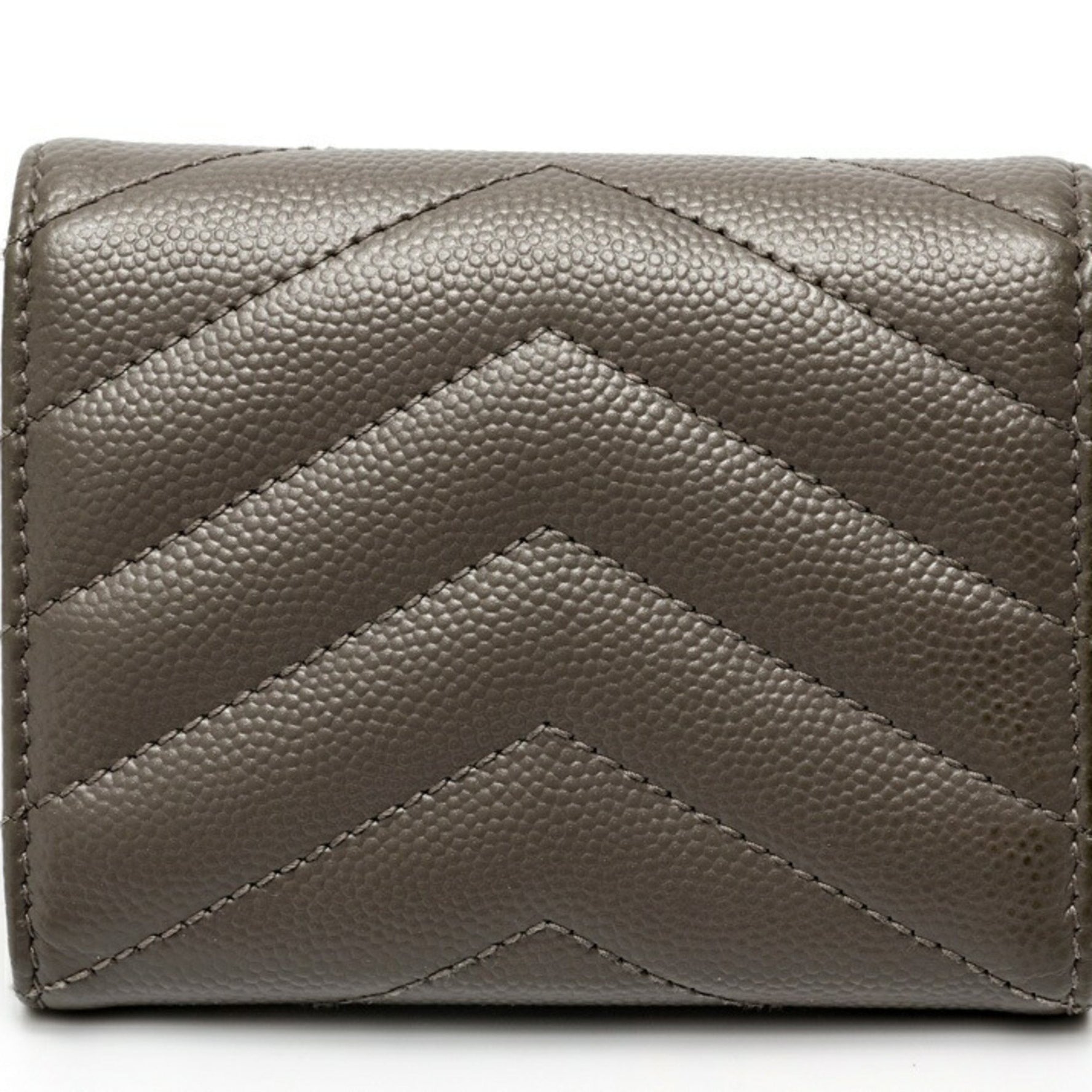 Saint Laurent Cassandra Key Case Grain de Poudre Embossed Leather Grey