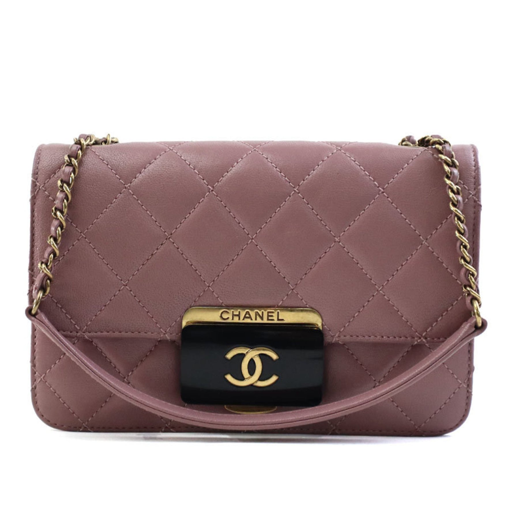 CHANEL Shoulder Bag Matelasse Leather Dark Gold