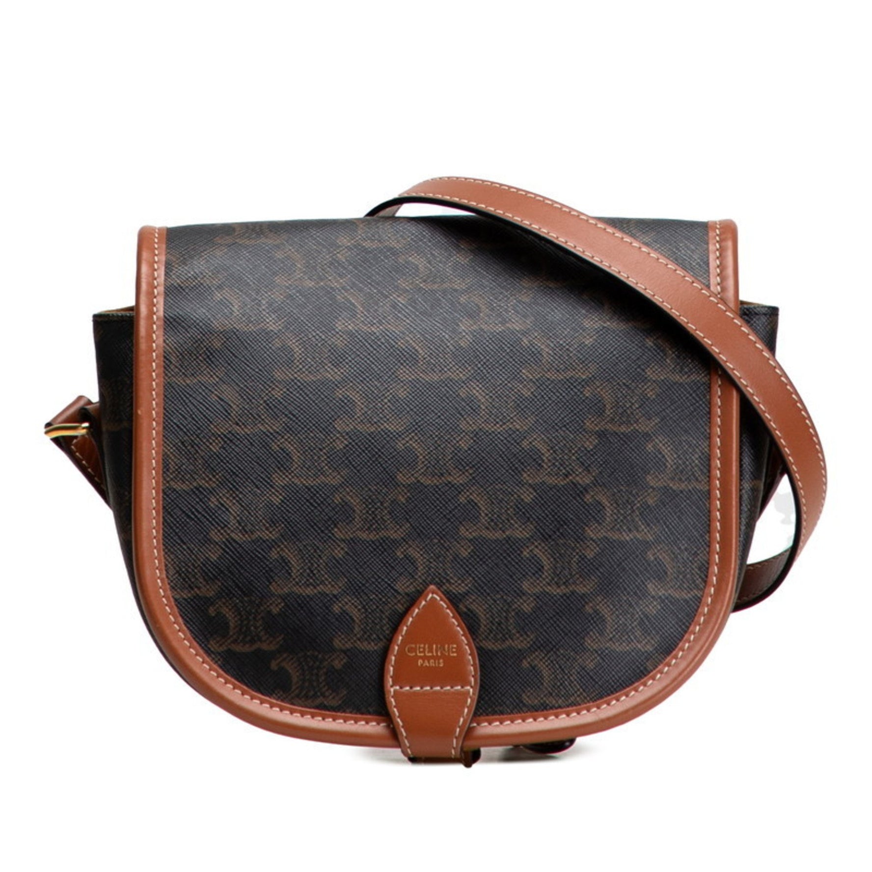 Celine Triomphe Crossbody Shoulder Bag in Black and Brown Leather