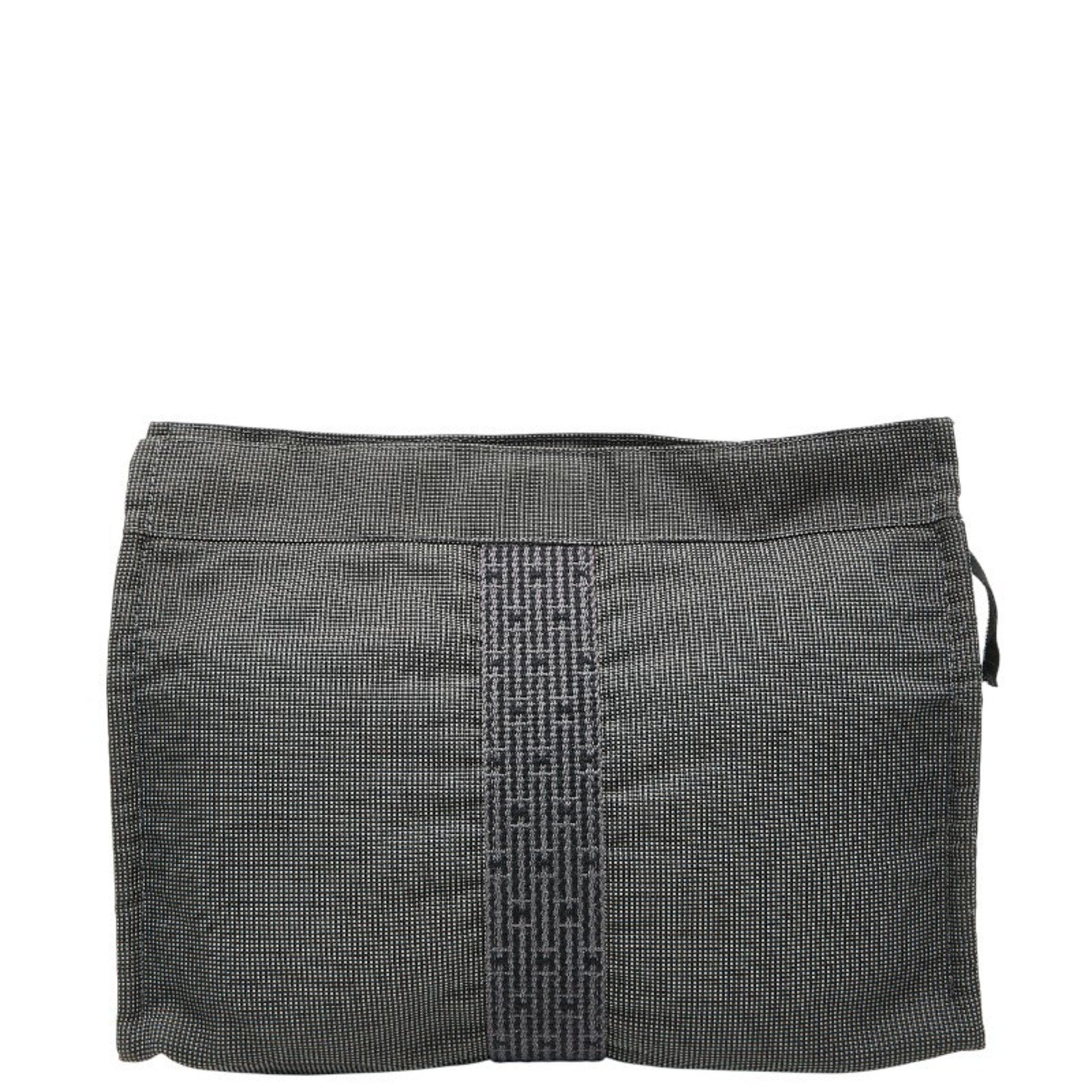 Hermes Air Line Clutch Bag/Second Bag Gray/Black Canvas