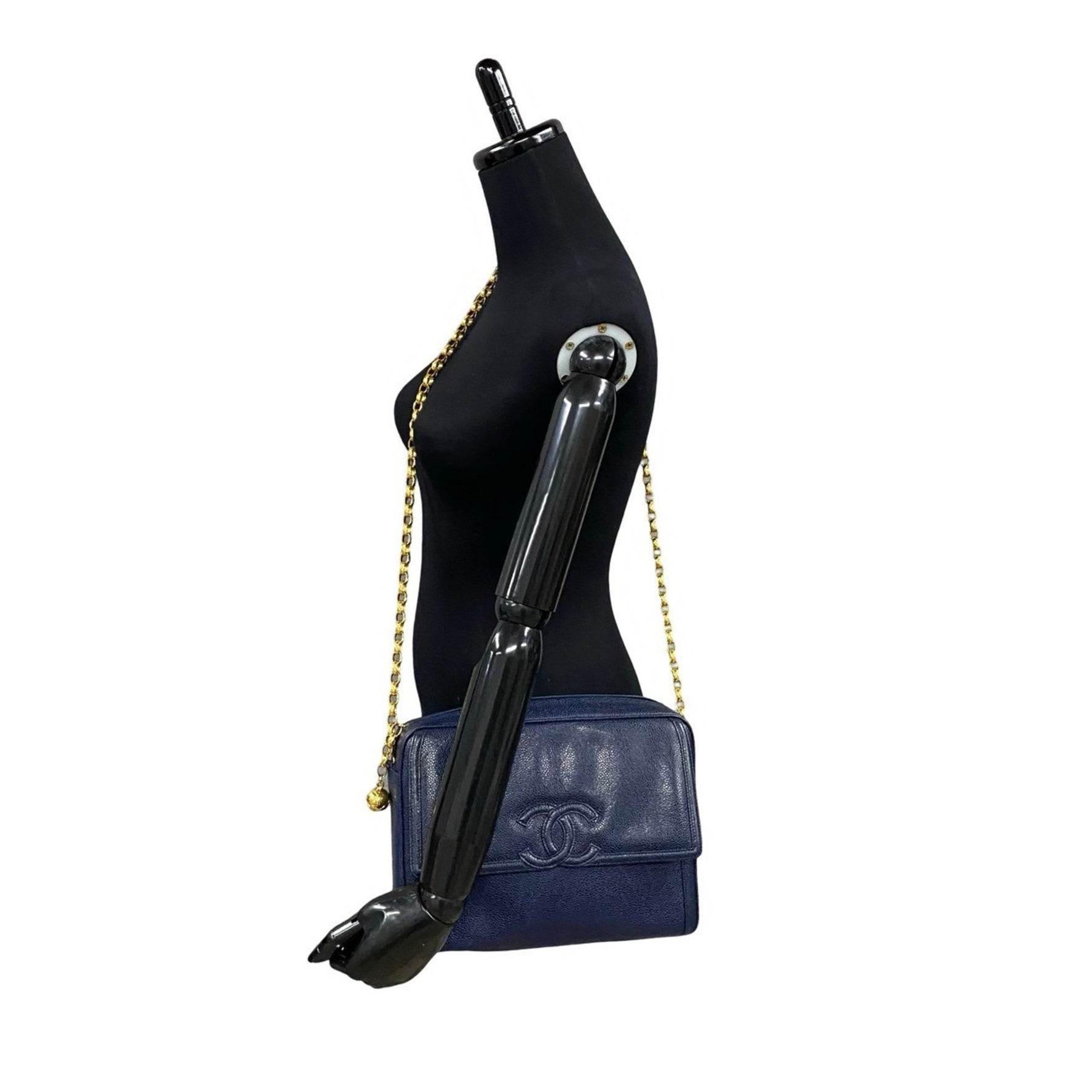 CHANEL Coco Mark Caviar Leather Chain Shoulder Bag Pochette