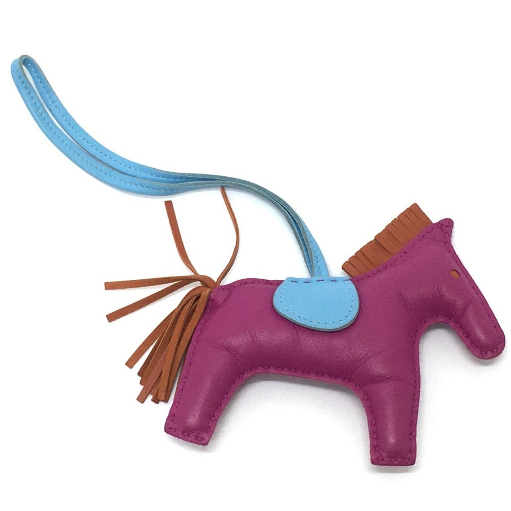 HERMES Horse Rodeo MM Bag Charm Keychain Rose x Carnelian Celeste