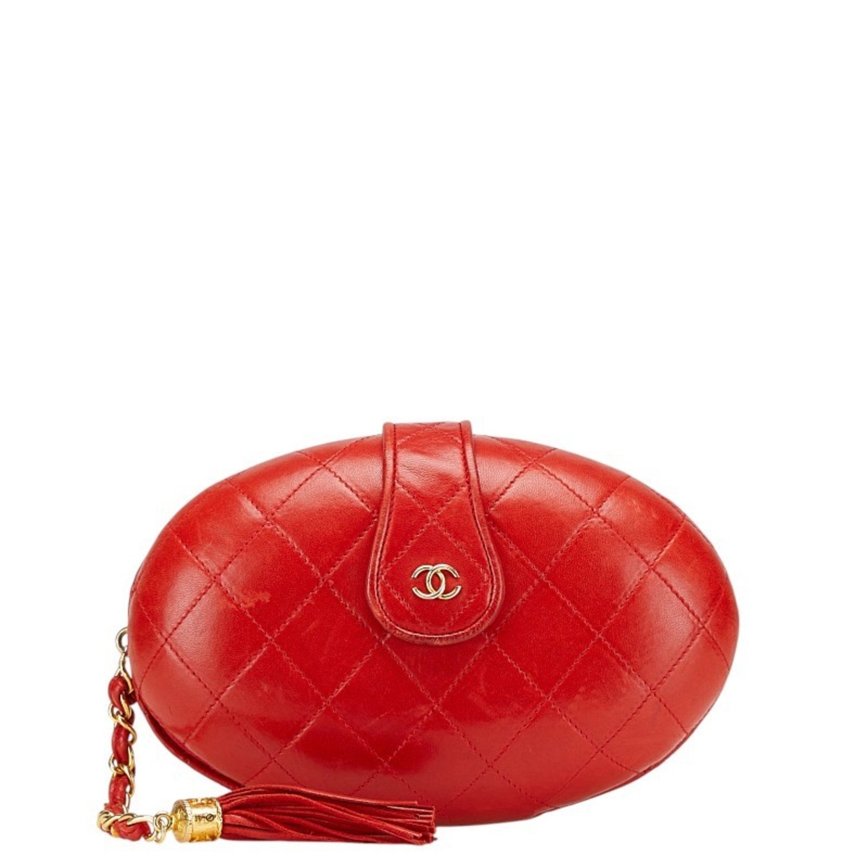 CHANEL Matelasse Coco Mark Pouch, Red Lambskin