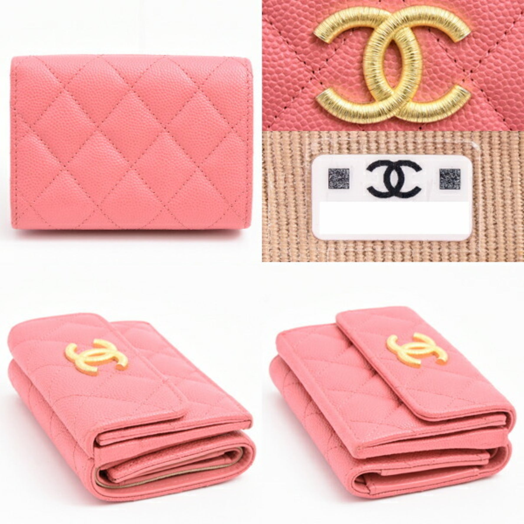 Chanel Matelasse Small Flap Compact Wallet in Coral Pink Caviar Skin