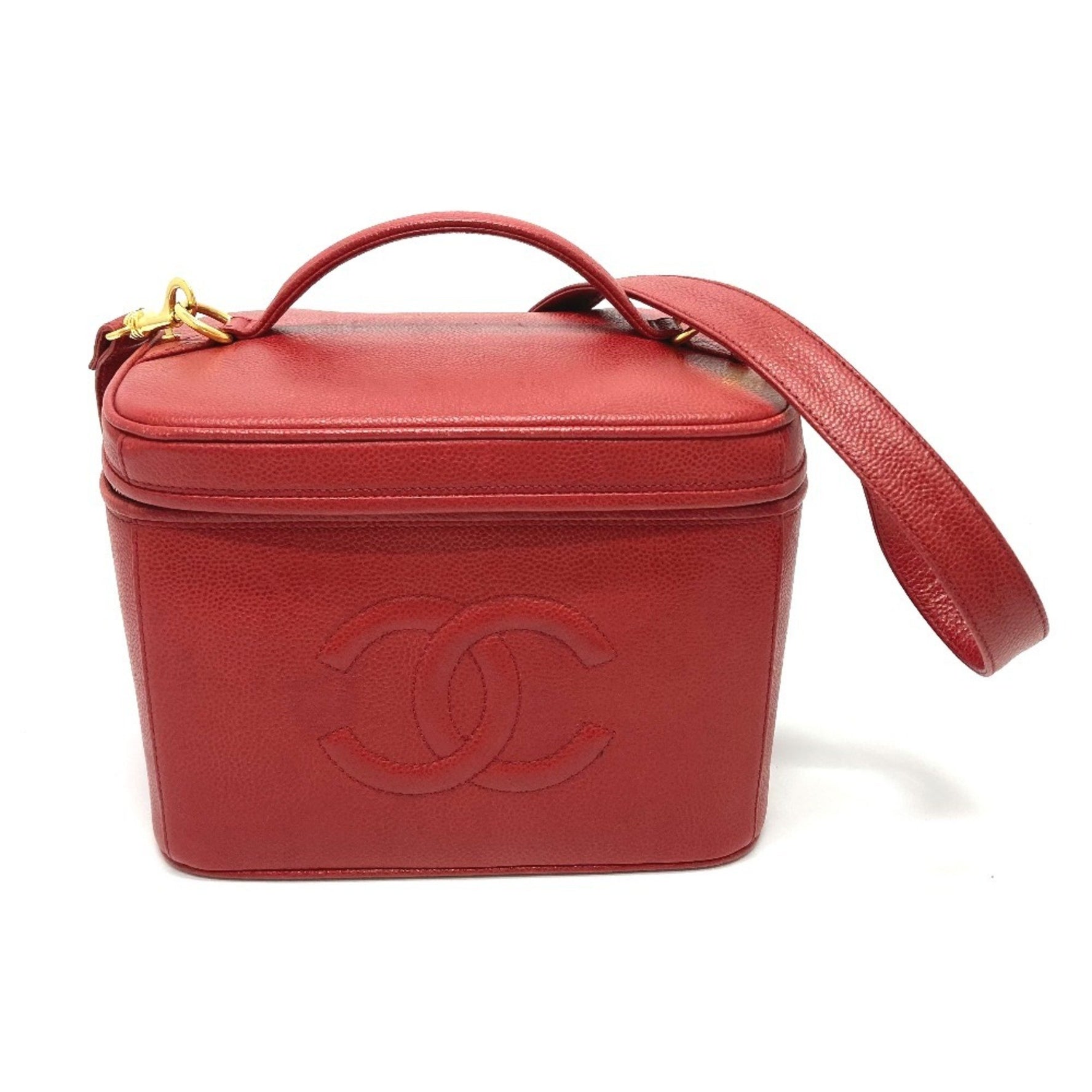 CHANEL CC Coco Mark Vanity Bag, Handbag, Shoulder Caviar Skin, Red