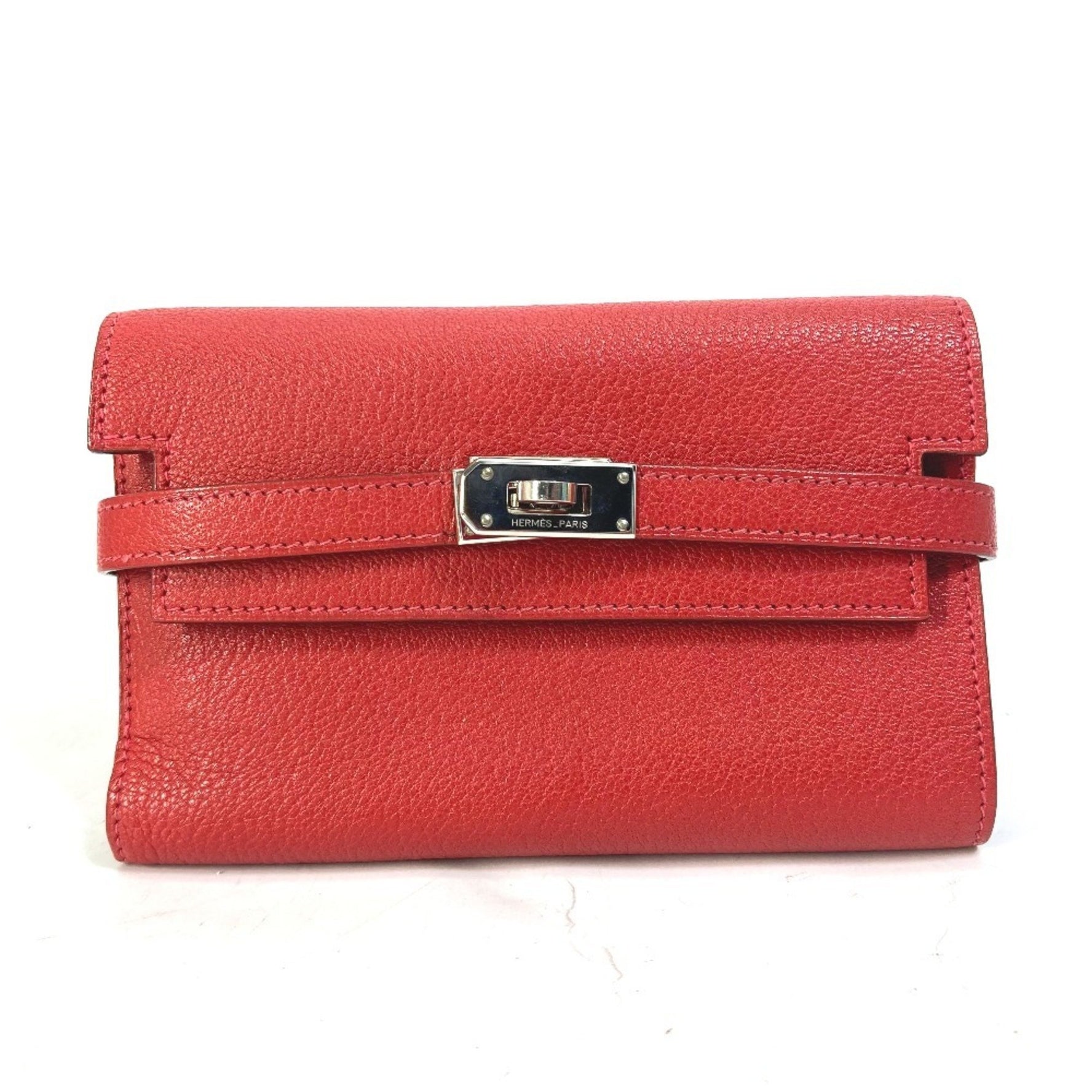 HERMES Kelly Wallet Medium Compact Trifold Chevre Rouge Coupe Red