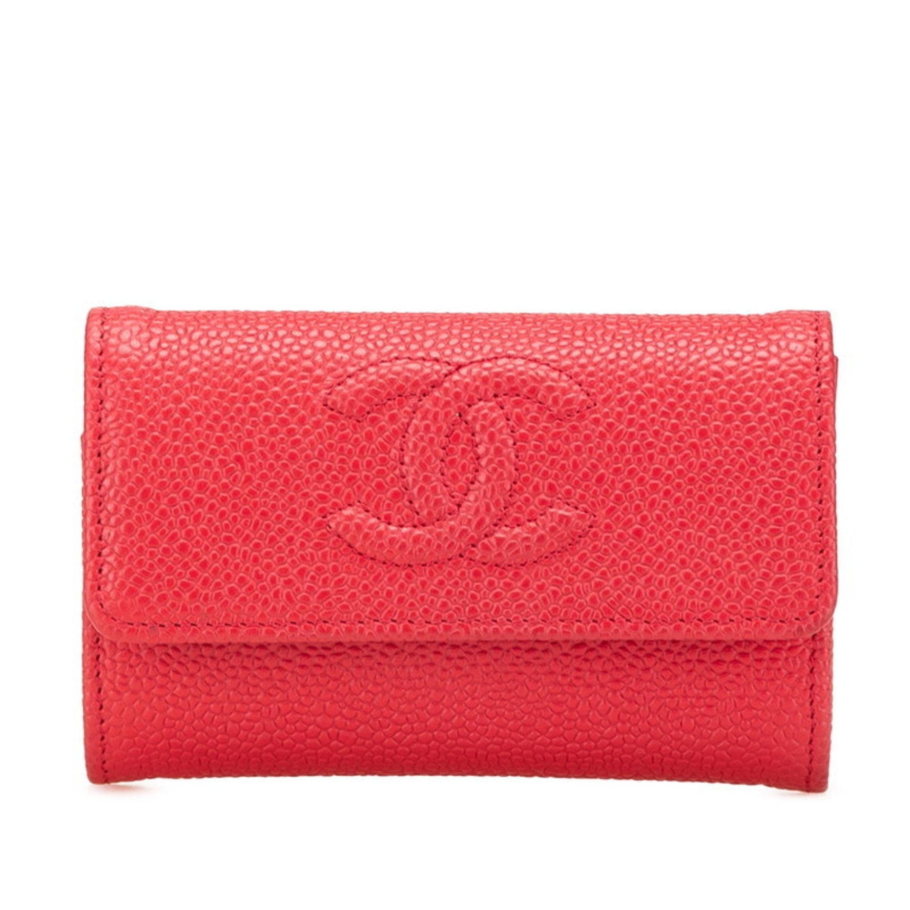 CHANEL COCO MARK CARD CASE RED CAVIAR SKIN