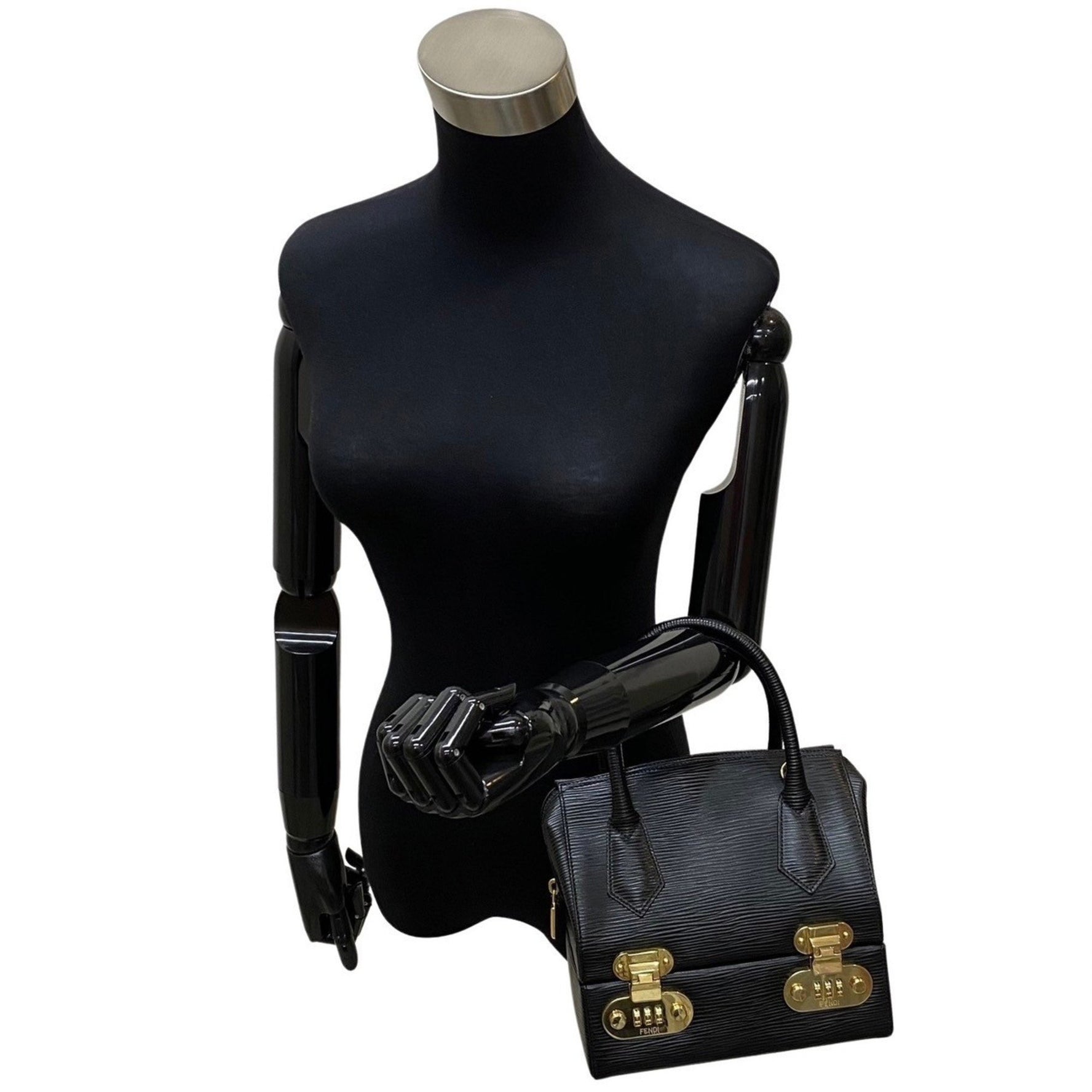 FENDI Logo Metal Fittings Epi Leather Genuine Handbag Vanity Bag Makeup Box Shoulder