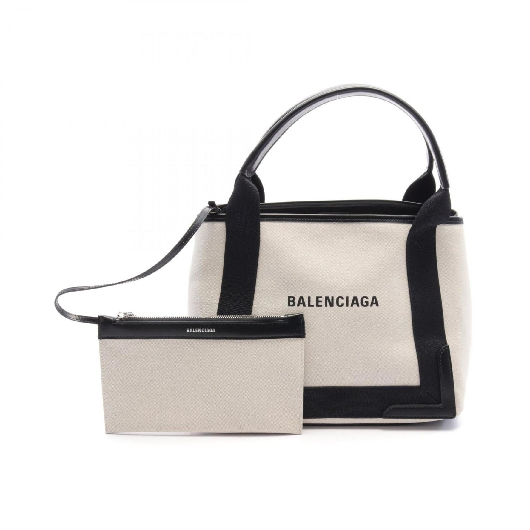BALENCIAGA NAVY CABAS S Navy Cabas Tote Bag Canvas Leather White Black