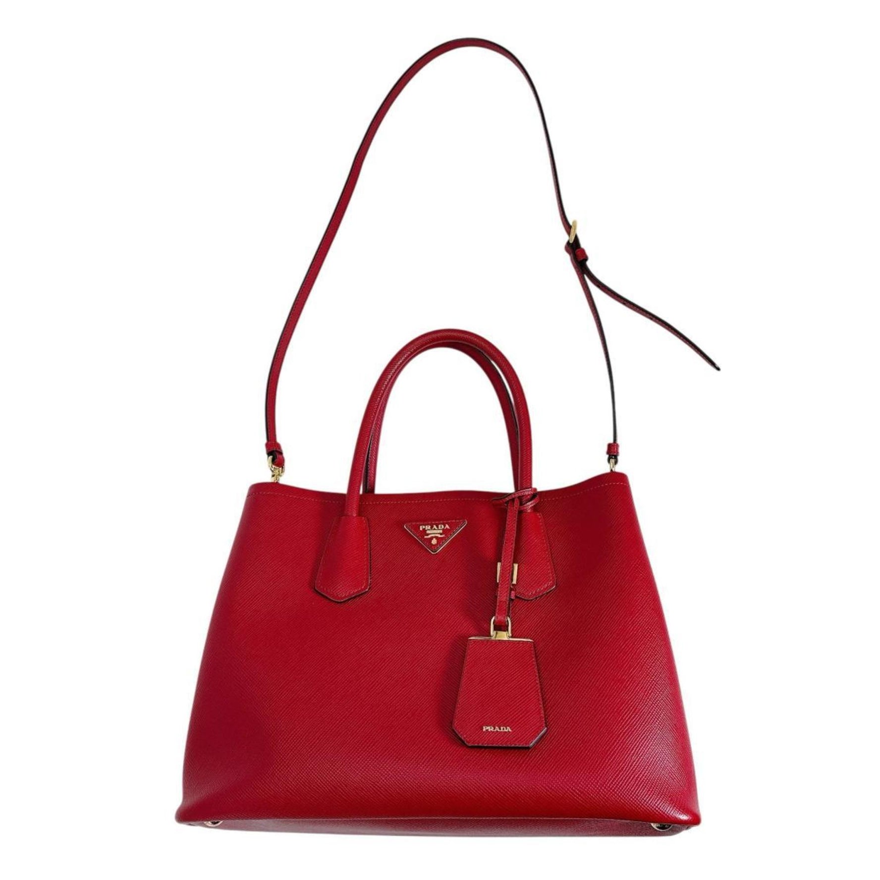 PRADA Handbag Shoulder Bag Saffiano Cowhide Leather Red