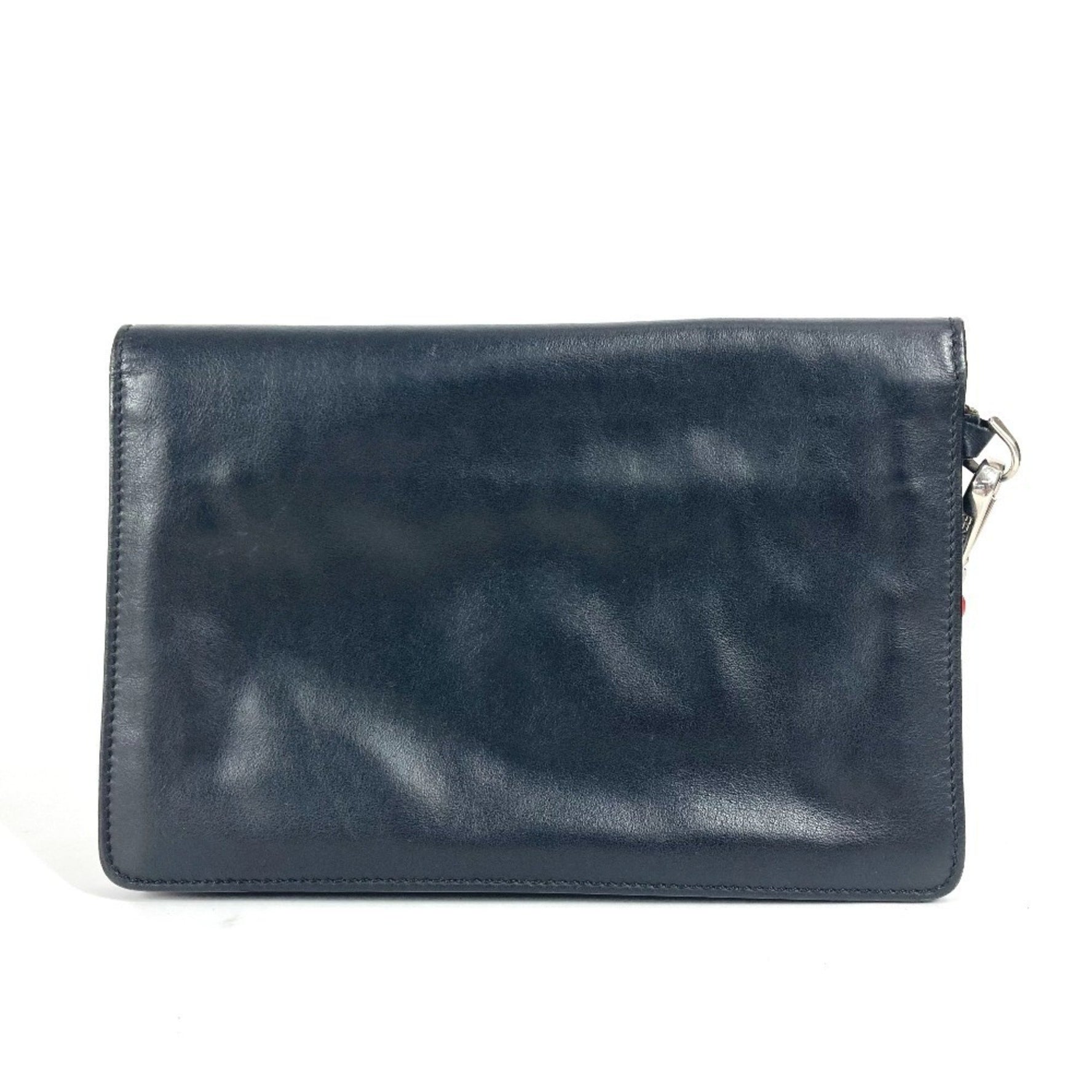 FENDI Logo LOVE Pouch Bag with Strap Flap Clutch Leather Men Women