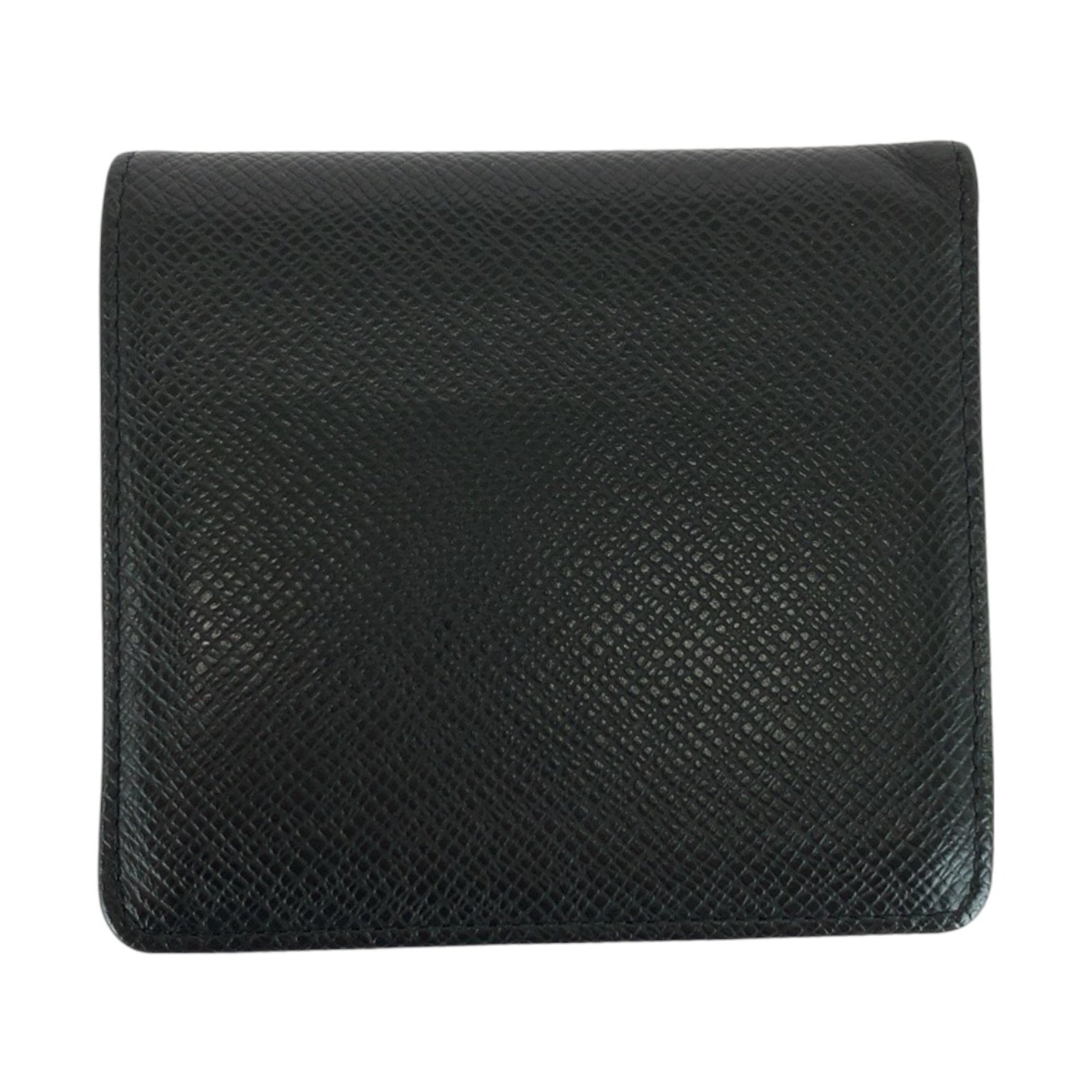 LOUIS VUITTON Taiga Porte Bier 3 Carte Credit Ardoise Black Leather Folding Wallet with Silver Hardware, Compact