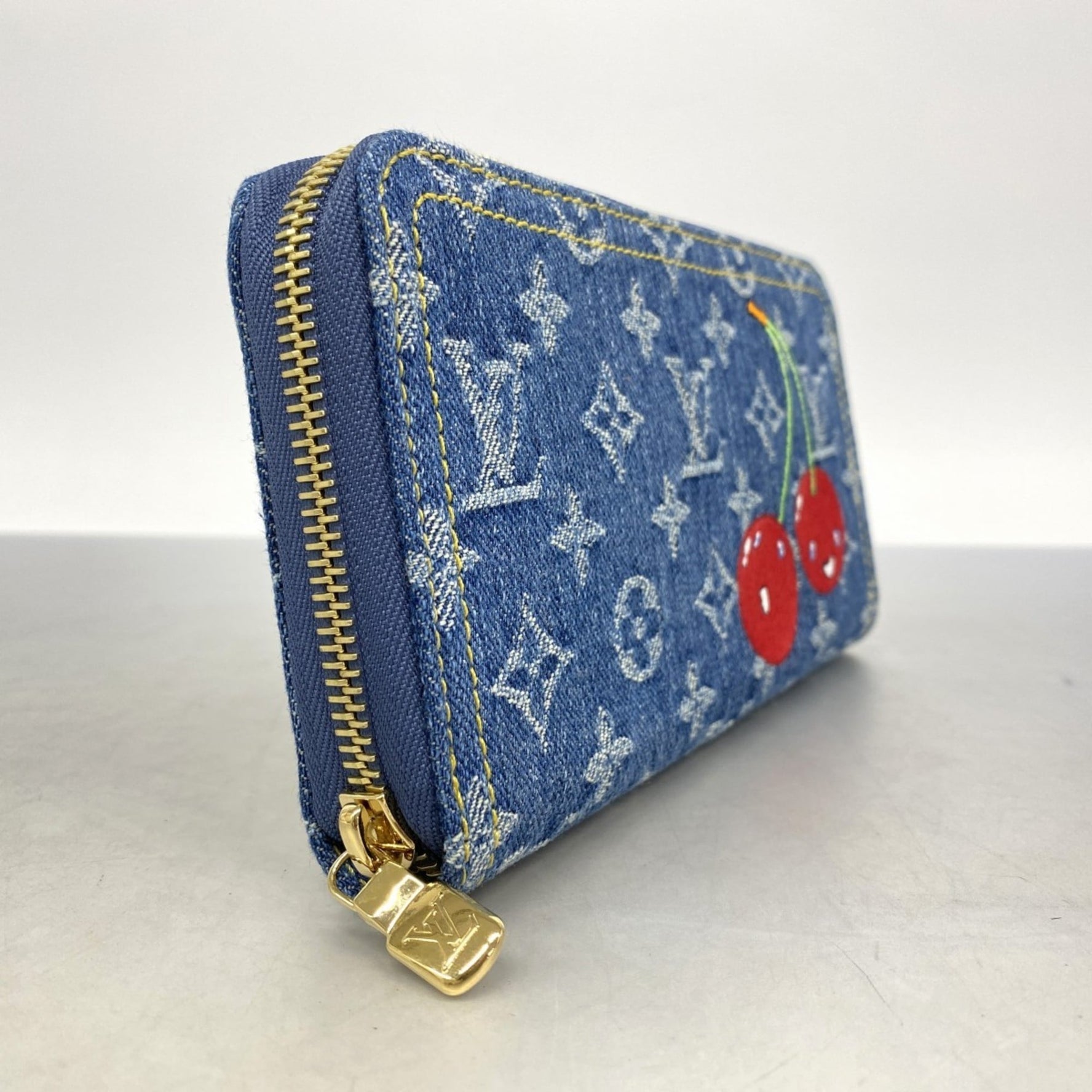 Louis Vuitton Monogram Denim Cherry Zippy Wallet by Takashi Murakami