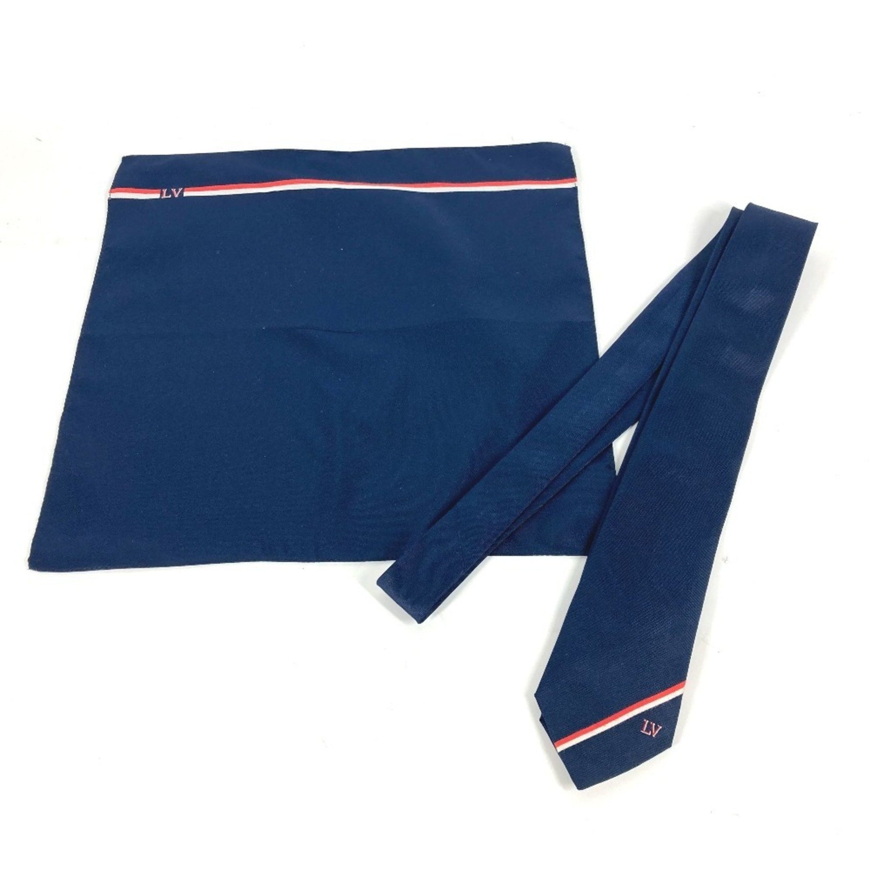 Louis Vuitton Pochette LV Ruban Handkerchief & Tie Set Pocket Square Silk Cotton Marine