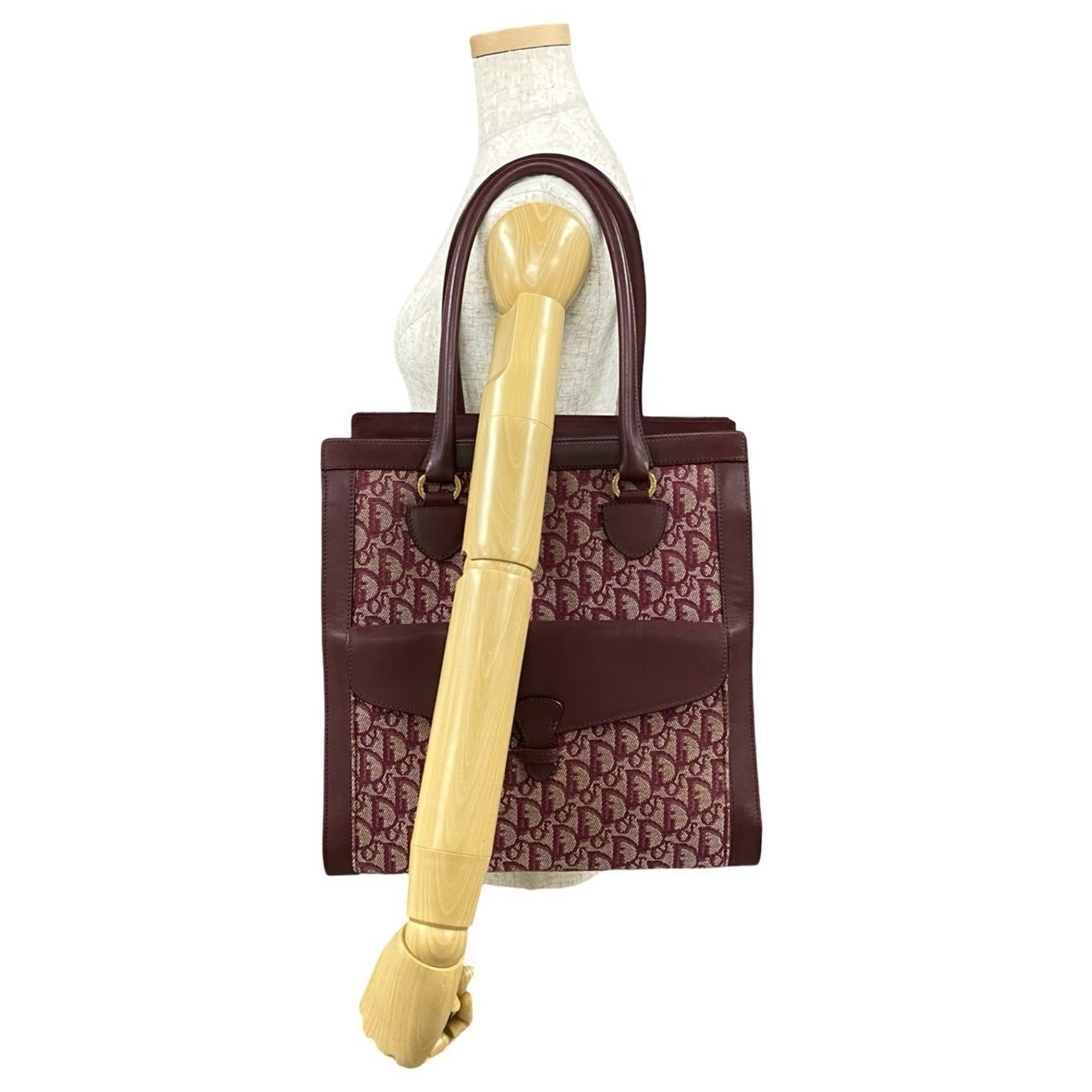 Christian Dior Vintage Trotter Print Canvas and Leather Tote Bag, Bordeaux