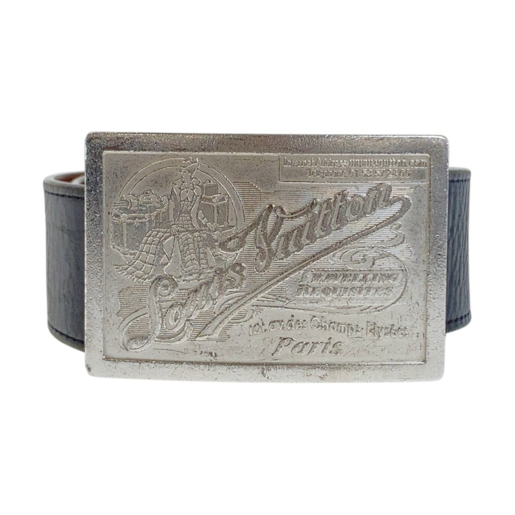 LOUIS VUITTON Santur (38") Black Leather Belt with Silver Hardware