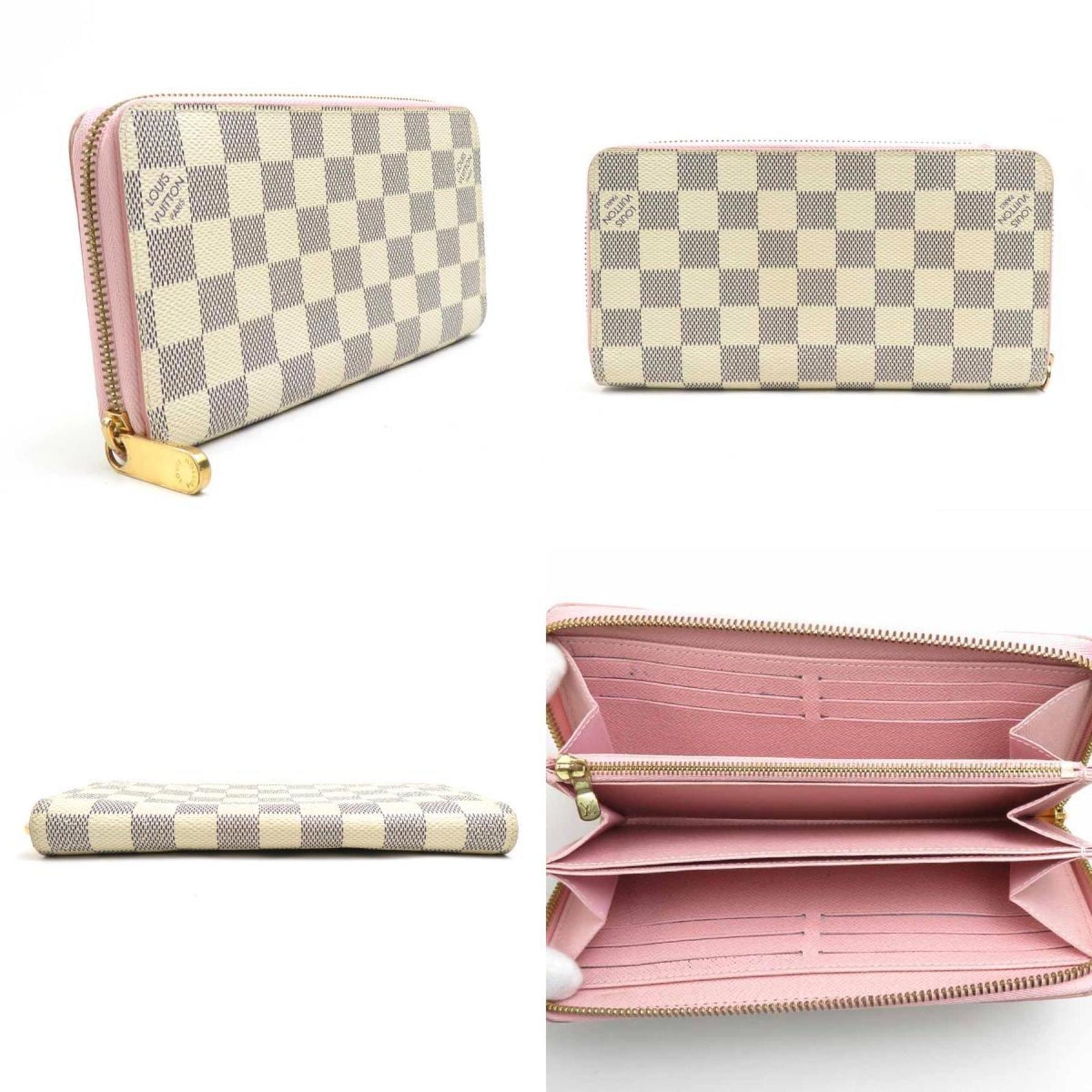 Louis Vuitton Round Long Wallet Damier Azur Zipper Canvas Azure Pink