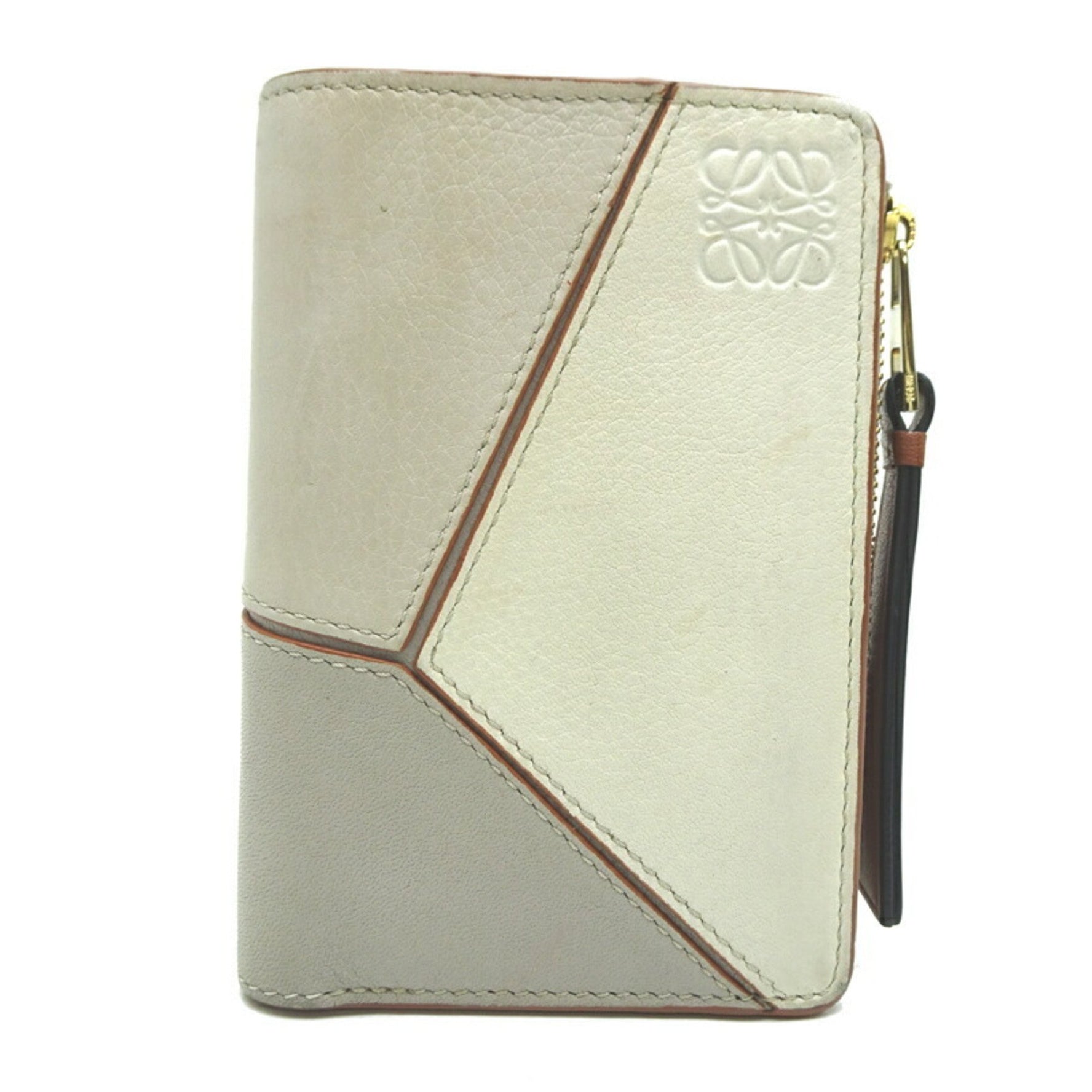 LOEWE PUZZLE Compact Wallet Bi-fold Leather Greige