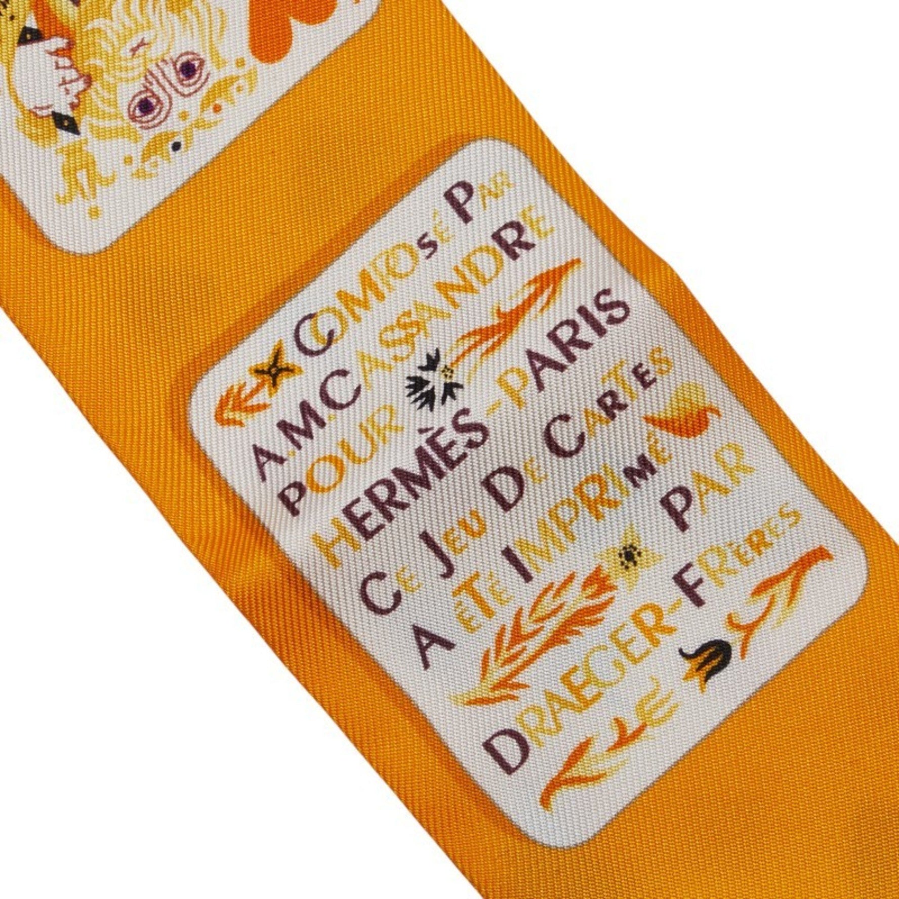 Hermes Twilly Jeu De Cartes Playing Cards Scarf Muffler Yellow Multicolor Silk