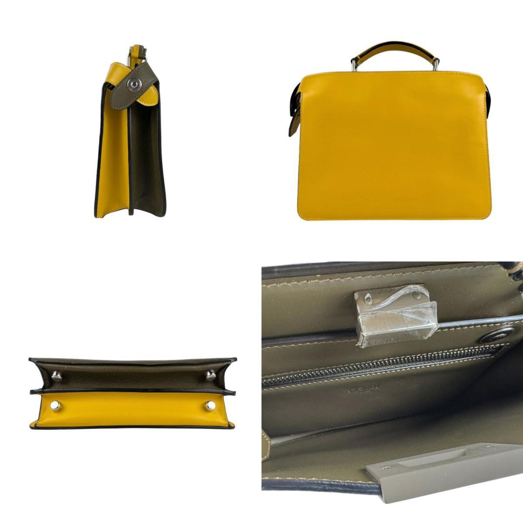 FENDI Peekaboo ISeeU X-Cross Leather Shoulder Bag in Khaki, Yellow, and Silver