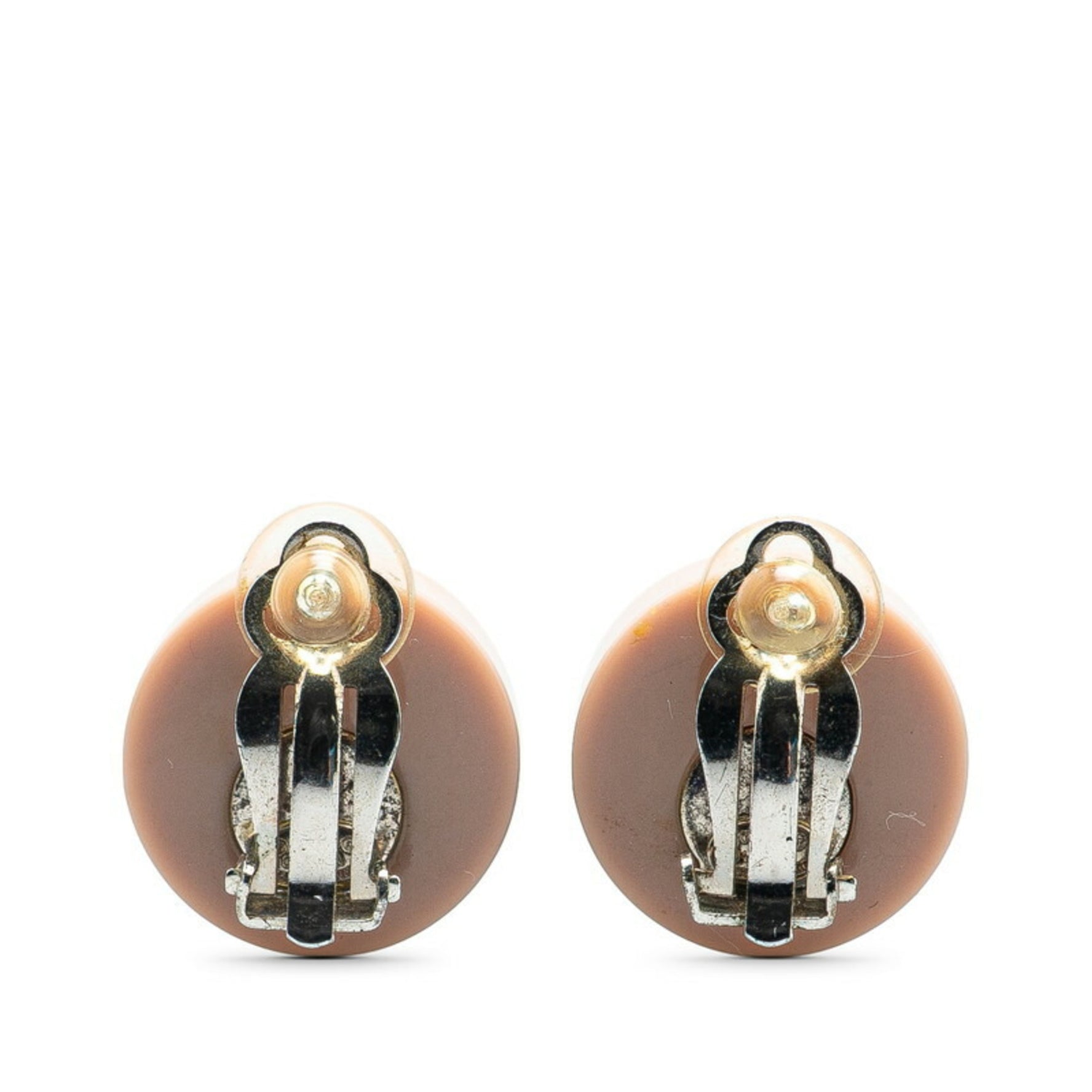 Chanel Coco Mark Heart Motif Rhinestone Earrings Silver Pink Metal