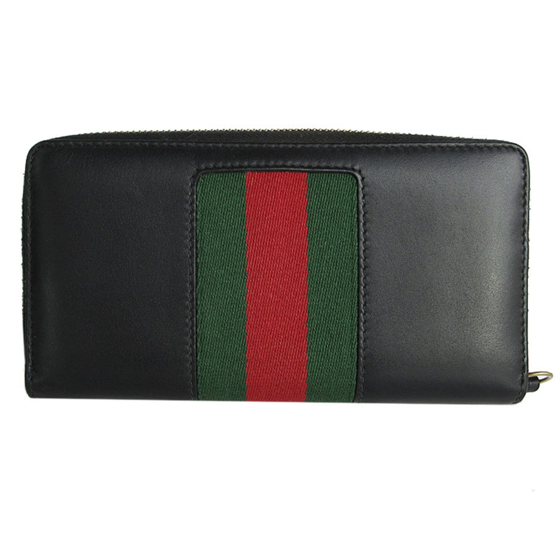 GUCCI Round Long Wallet Leather Metal Black Gold