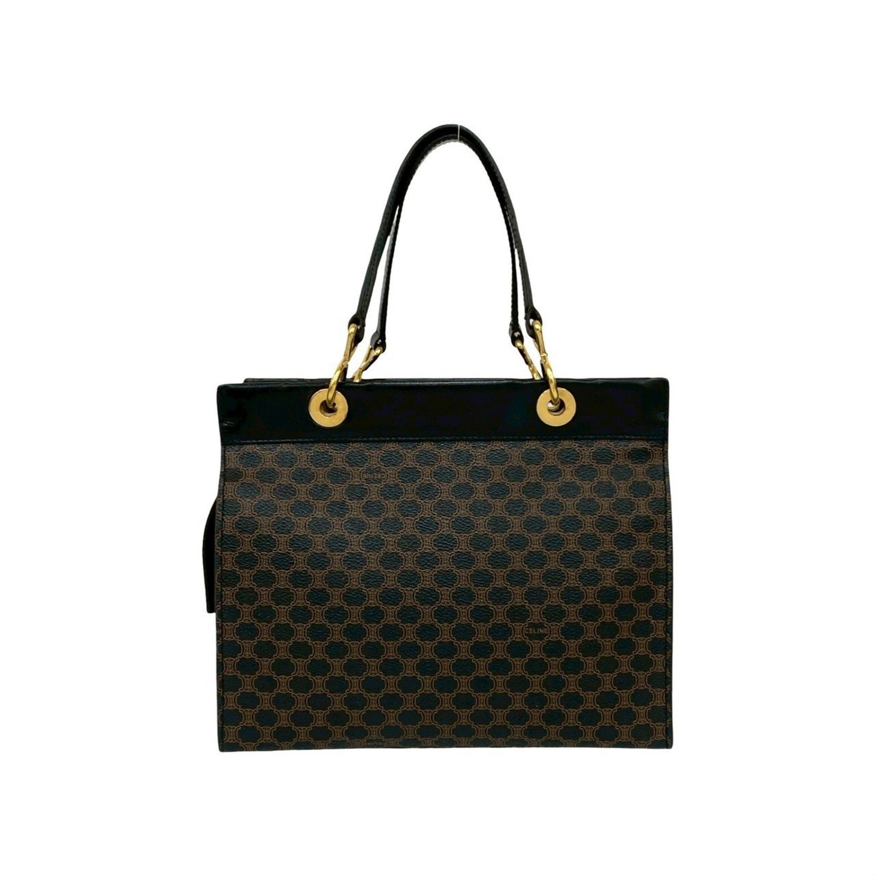 CELINE Macadam Blason Pattern Leather Handbag/Mini Tote Bag, Black/Brown