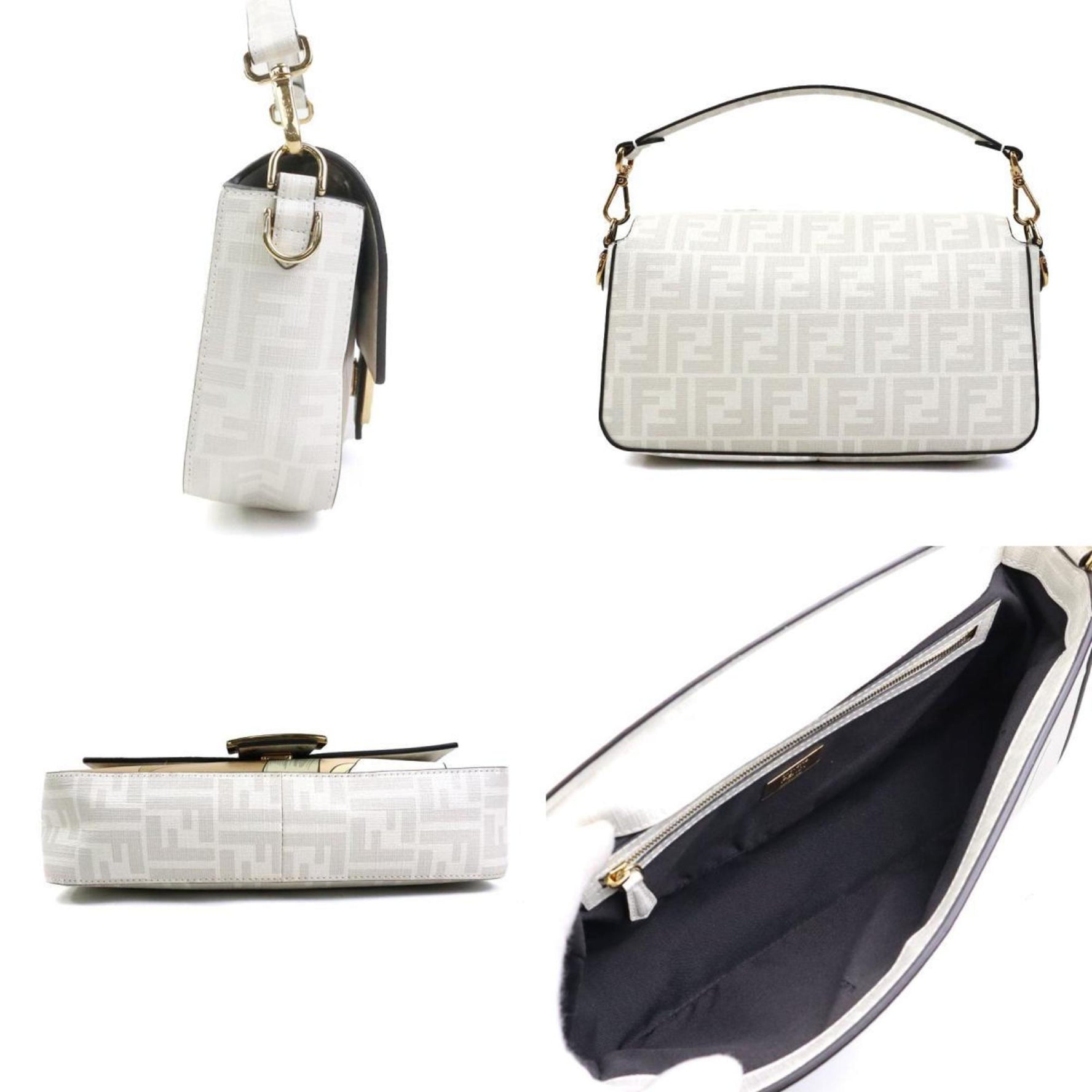 FENDI handbag shoulder bag baguette leather ivory multicolor gold ladies