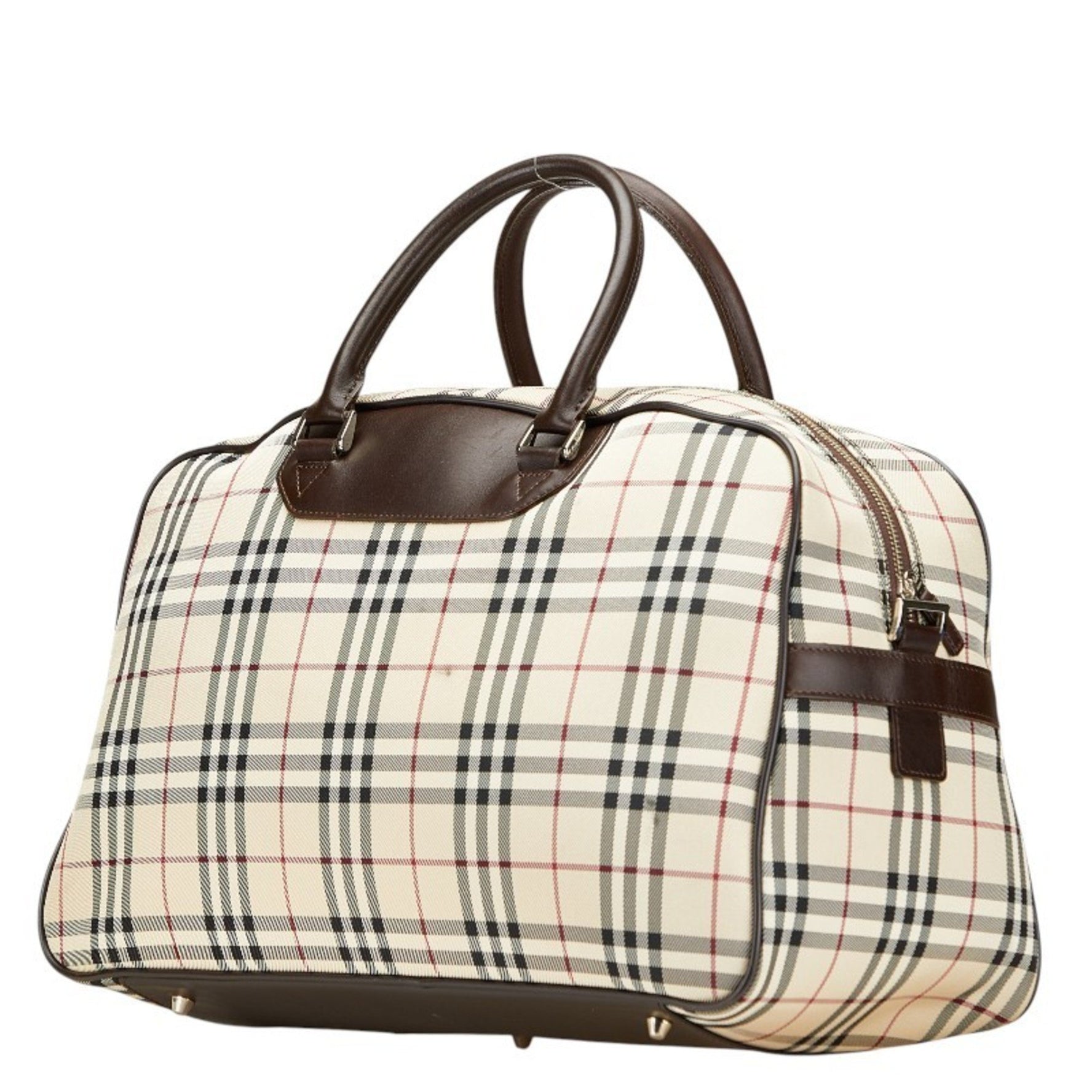 Burberry Nova Check Boston Bag/Shoulder Bag, Beige/Brown Canvas/Leather