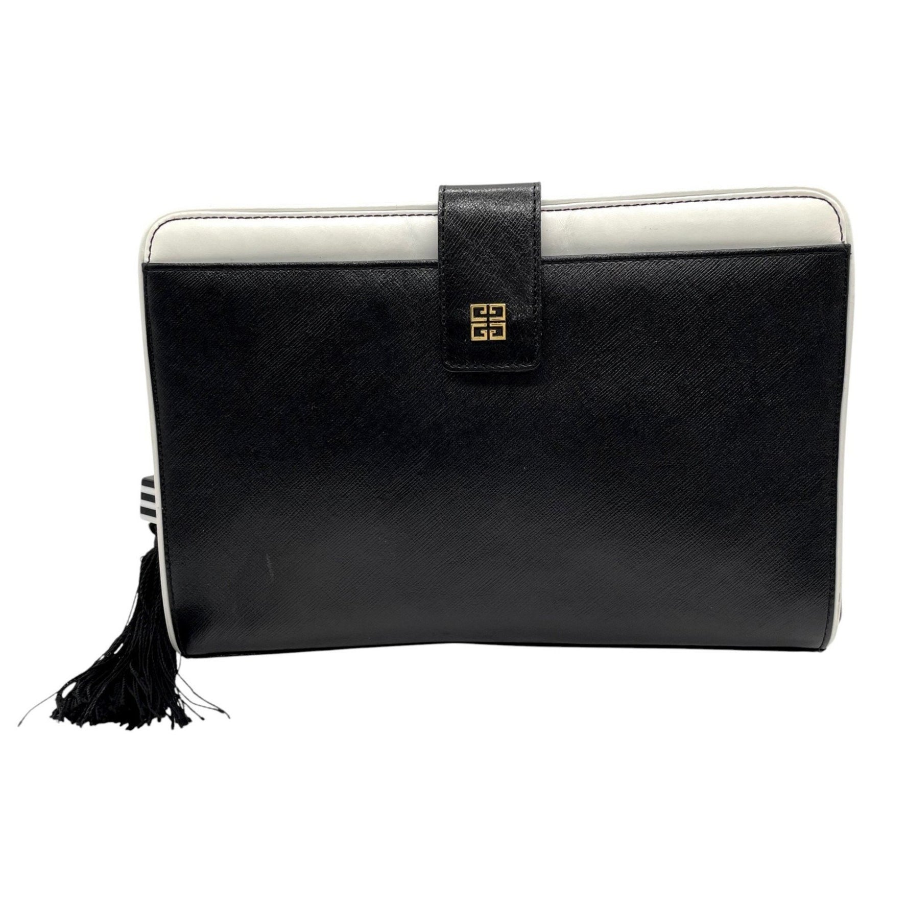 Givenchy Logo Hardware Clutch Bag, Two-Tone Black and White Leather with Tassel Fringe