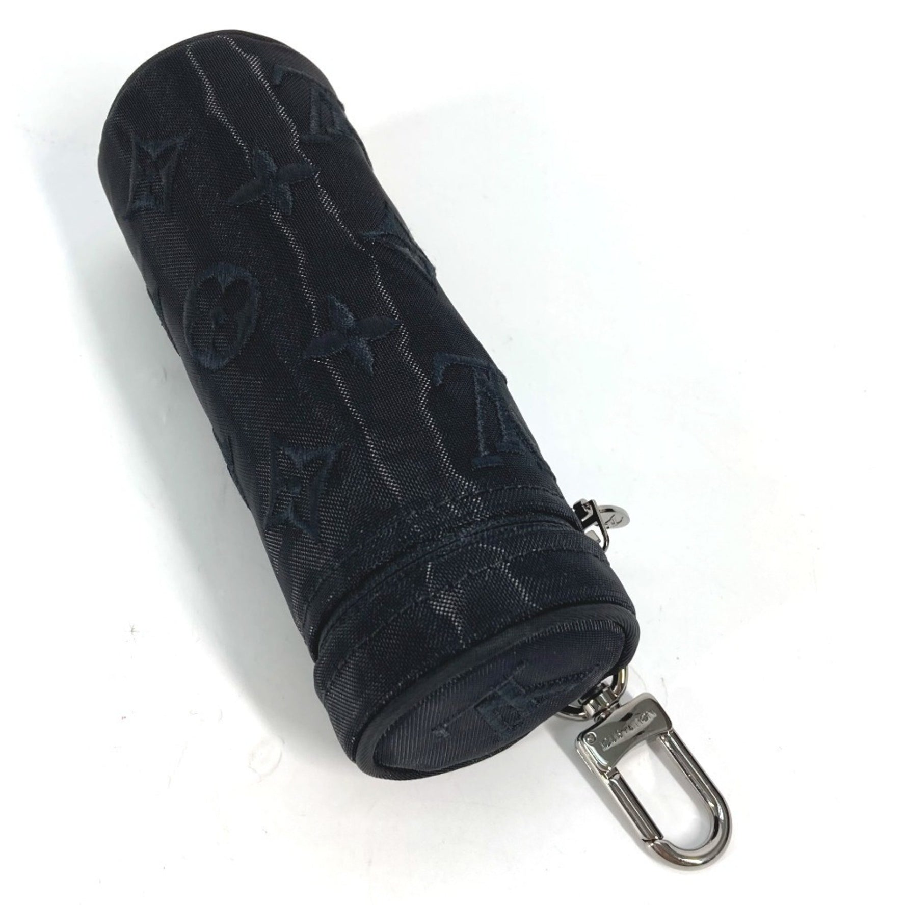Louis Vuitton Monogram Mesh Pouch Only Cylinder Case Key Holder Bag Charm Cotton Polyester Black