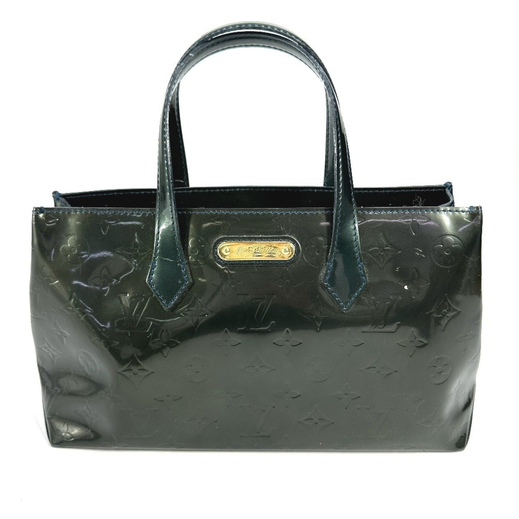 Louis Vuitton Monogram Vernis Wilshire PM Tote Bag Handbag Blue Nuit Green