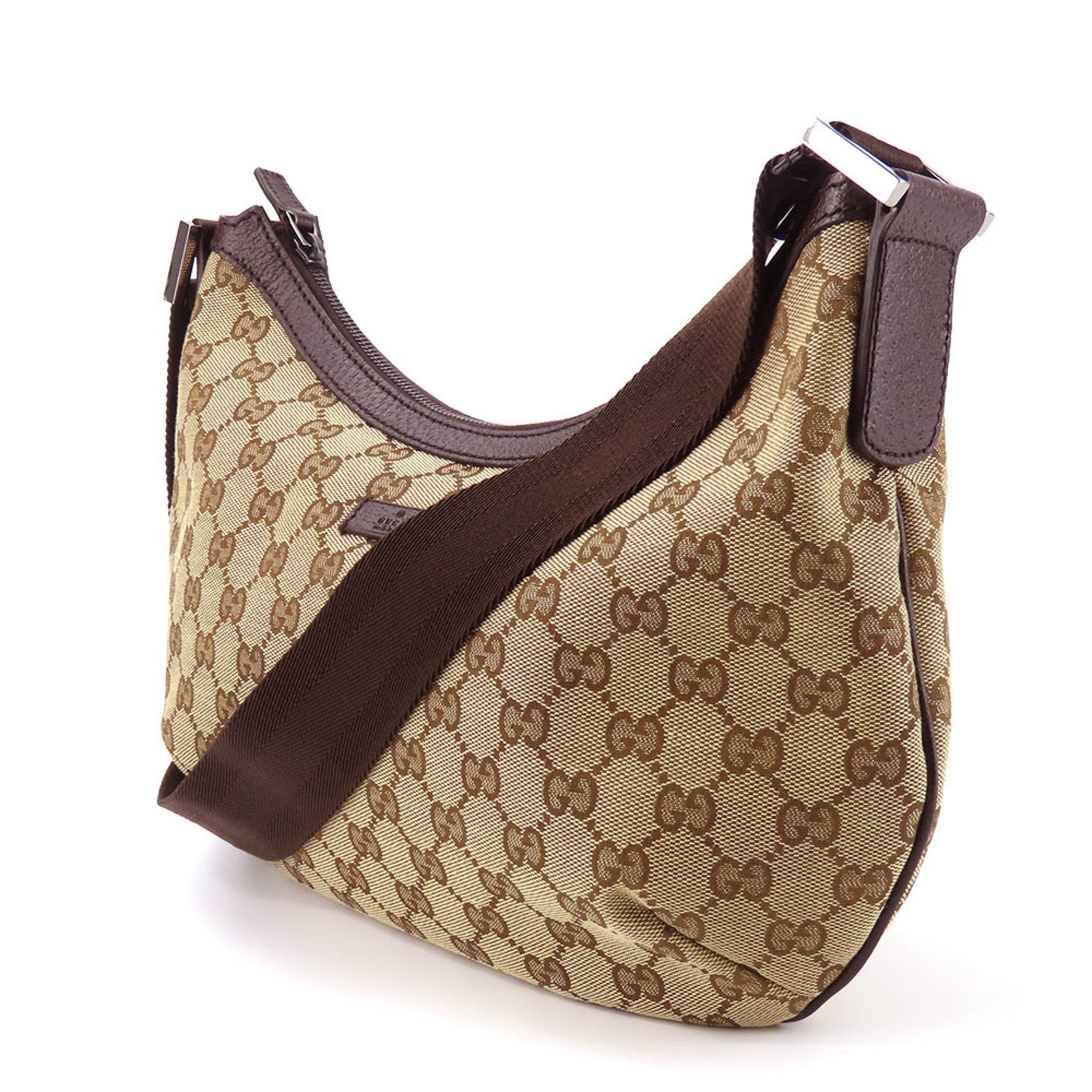 Gucci Shoulder Bag GG Canvas Leather Beige Brown
