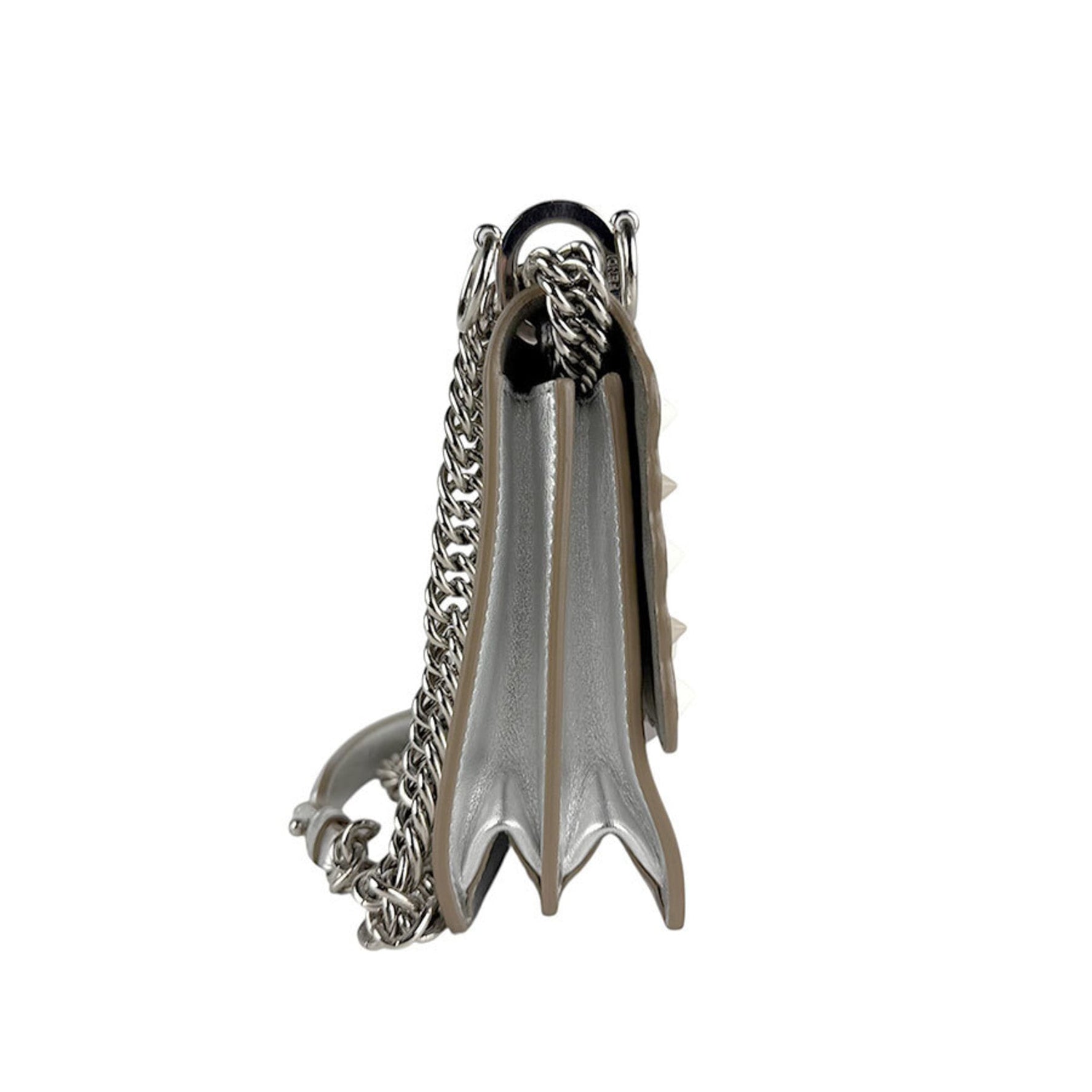 FENDI Canai Shoulder Bag in Leather, Metal, Silver, White, and Greige