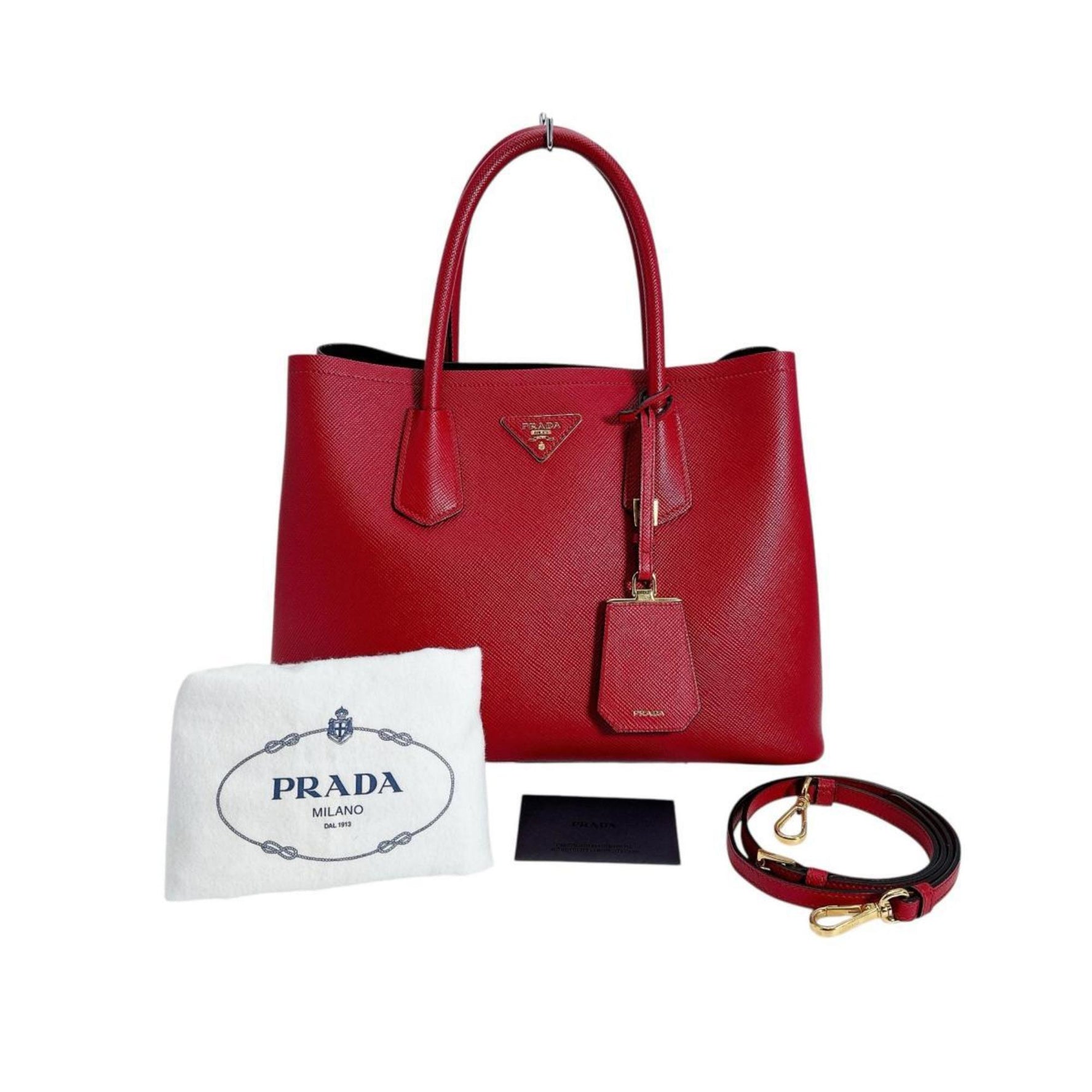 PRADA Handbag Shoulder Bag Saffiano Cowhide Leather Red