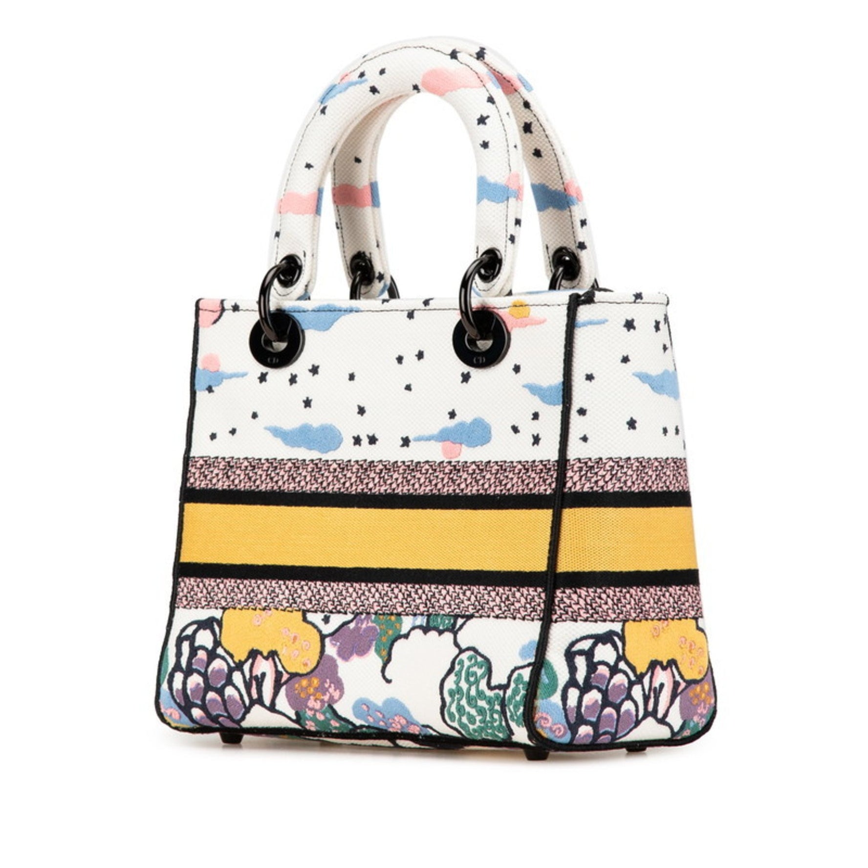 Christian Dior Dior Lady D-Lite Medium Handbag Shoulder Bag White Multicolor Canvas