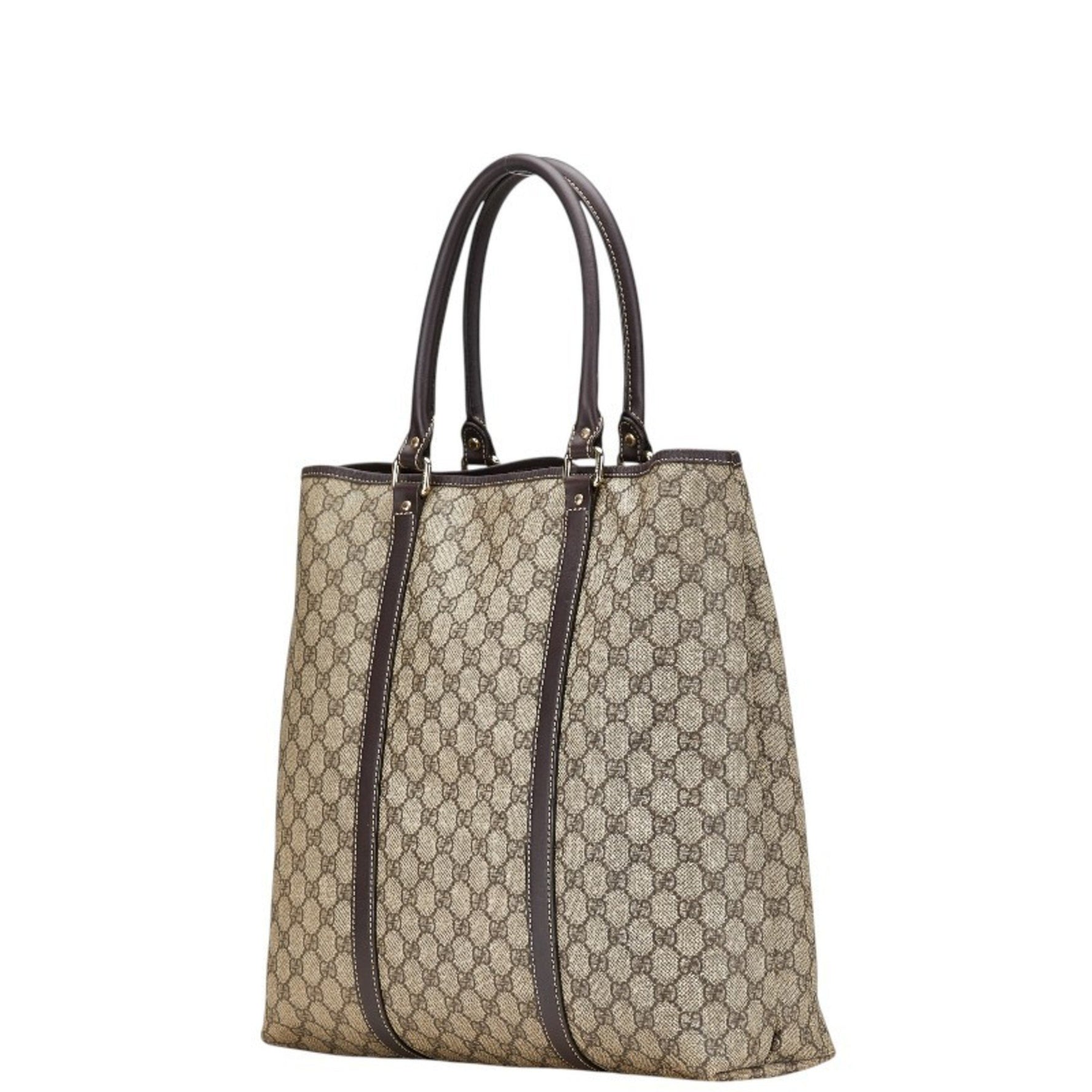 Gucci GG Supreme Tote Bag Beige Brown PVC Leather