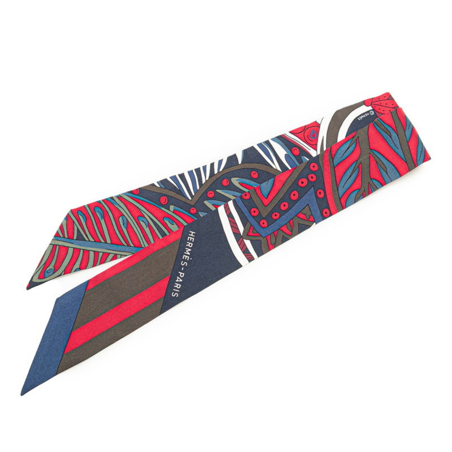 Hermes Hermès Twilly "Le Jardin de la Maharani" scarf, navy, red, and multicolored silk, .